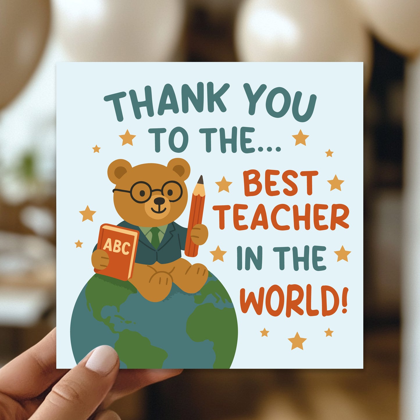 Best Teacher In The World Card With Kraft Envelope Thank You