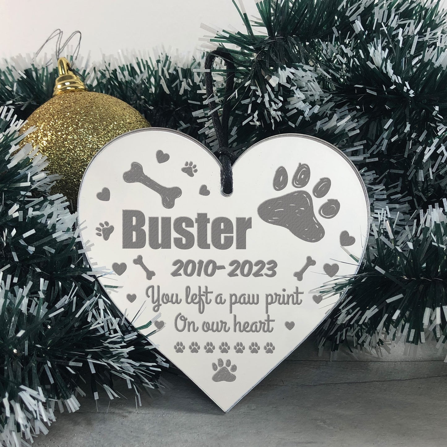 Personalised Pet Memorial Christmas Tree Bauble Decoration Heart