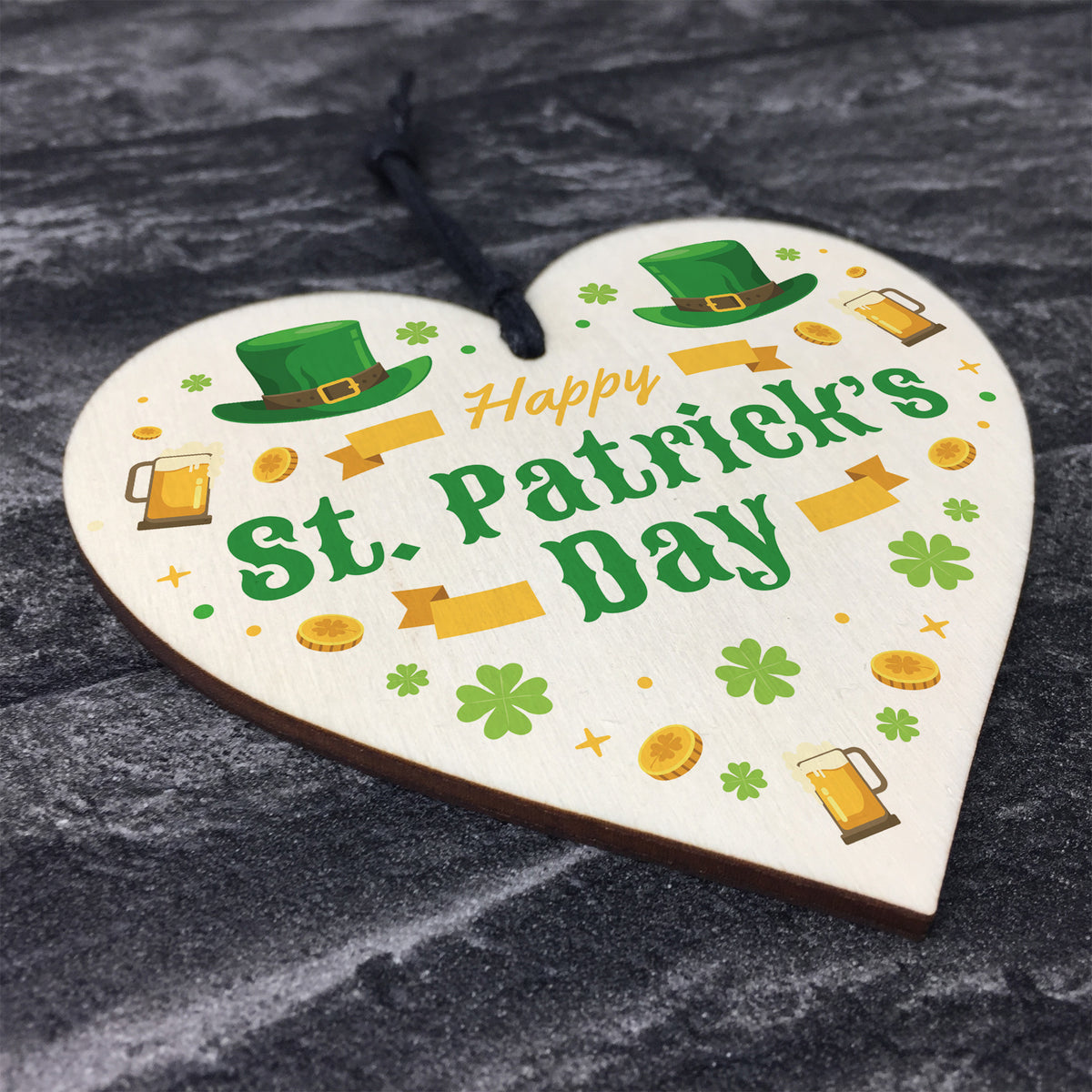 Happy St Patrick's Day-Irish Day Wood Heart Decorations