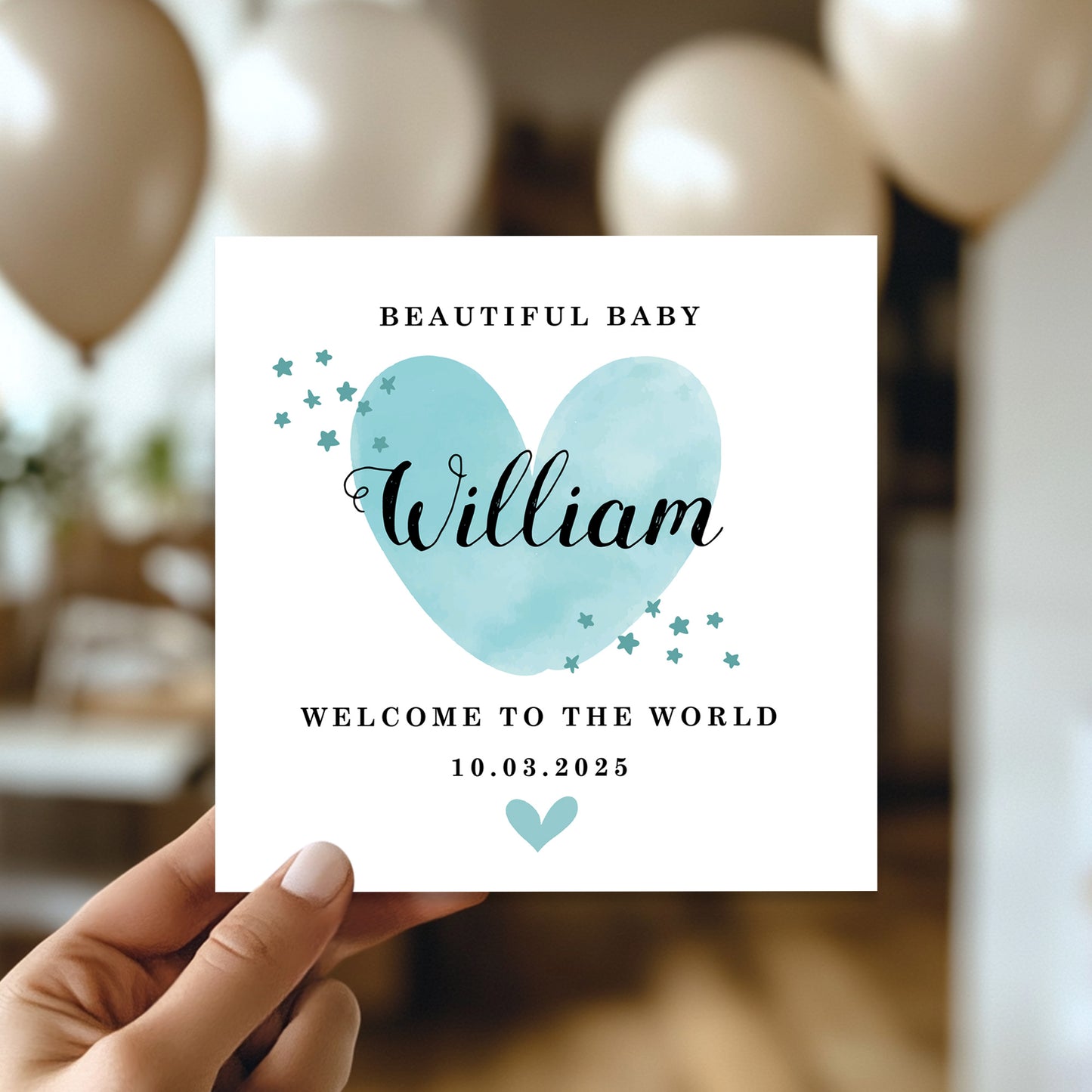 New Baby Card Watercolour Personalised Welcome to the World Boy