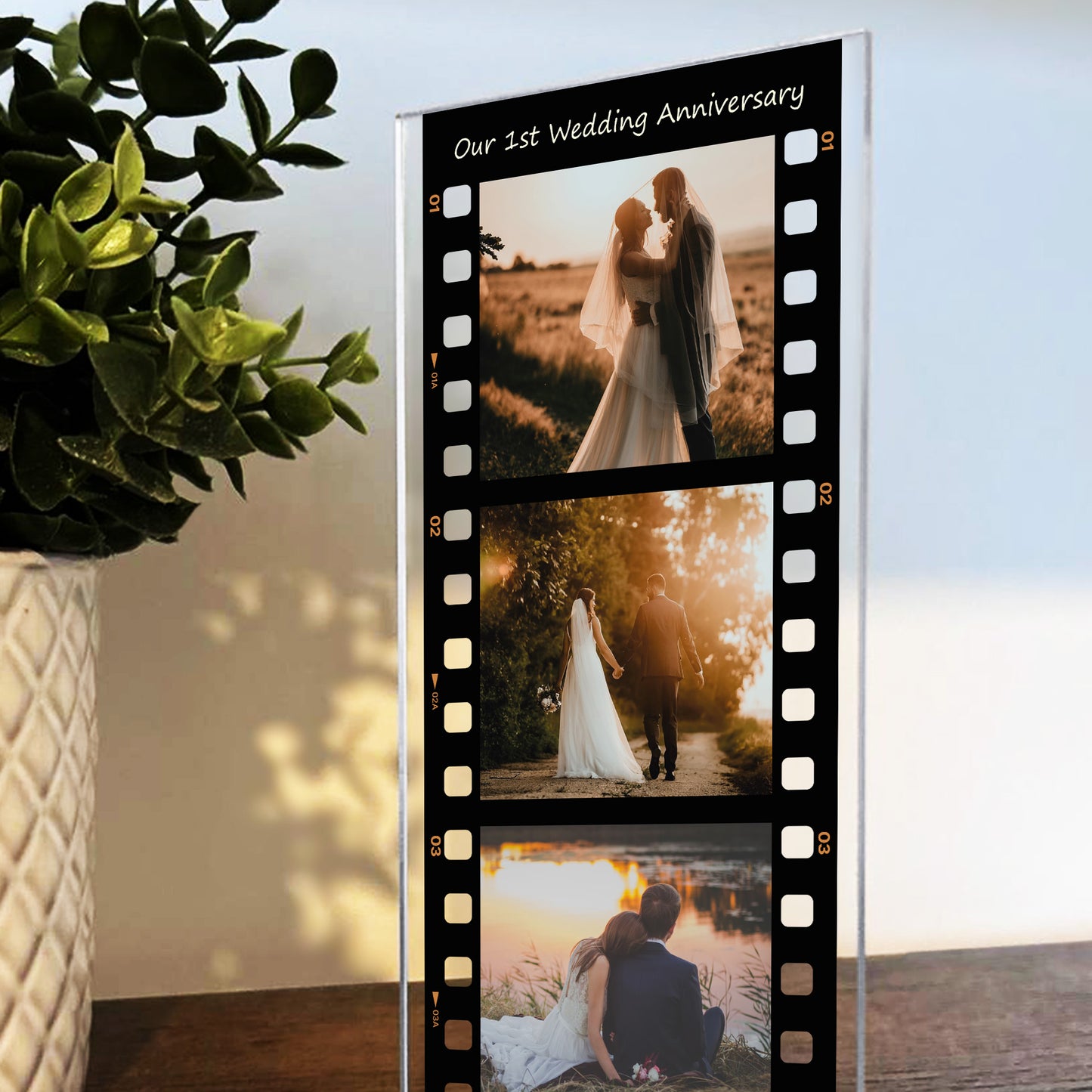 Personalised Retro Photo Film Plaque 1st Wedding Anniversary