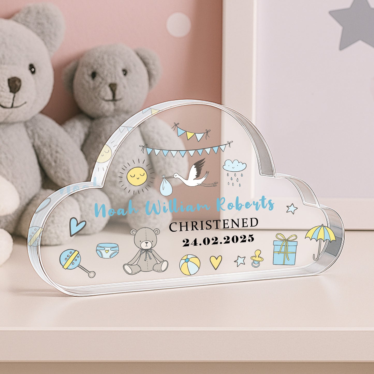 Personalised Christening Gift For Baby Boy, Cloud Baby Plaque