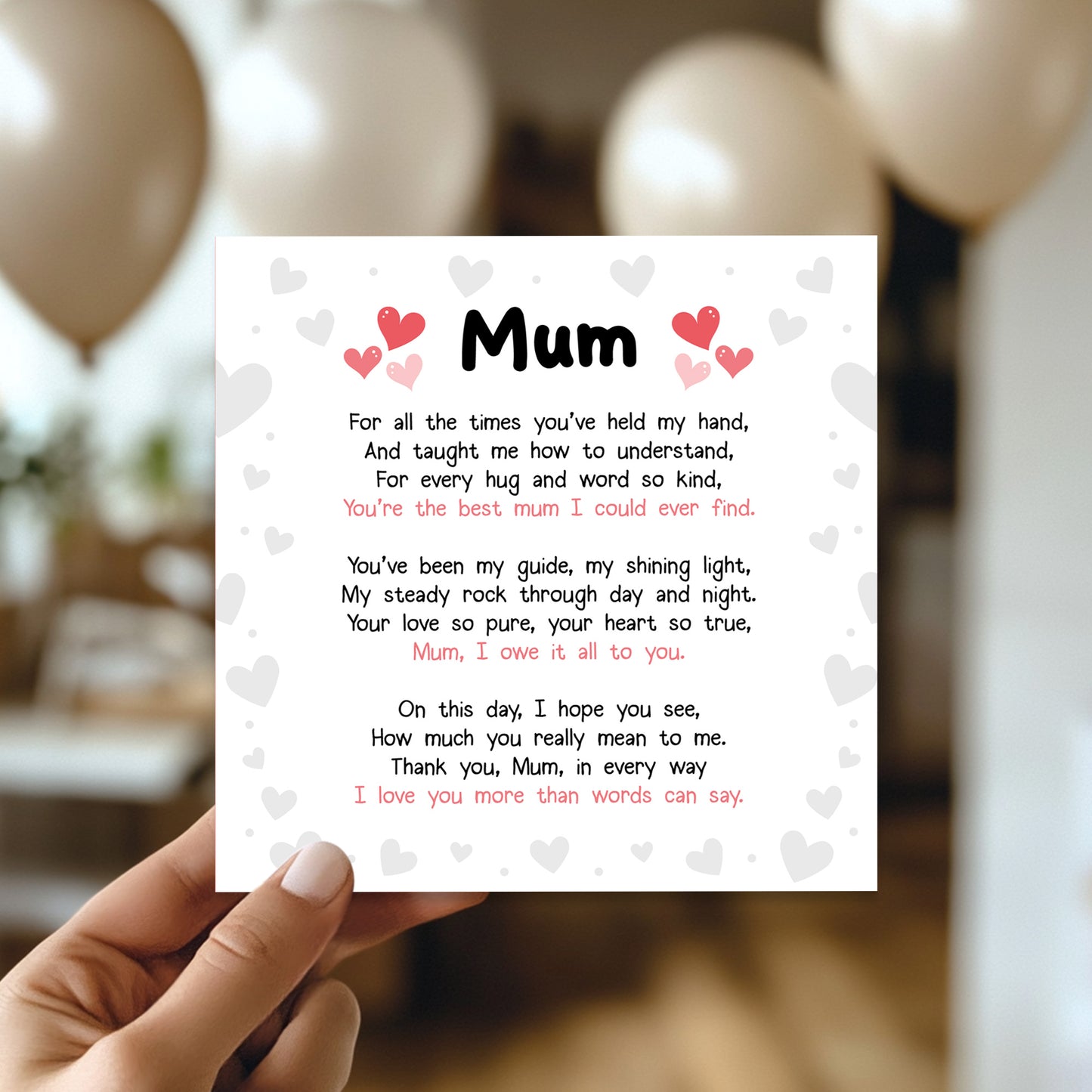 Mothers Day Card Mothers Day Card Poem Thank You Card From Son