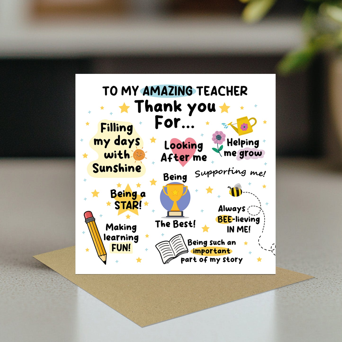 School Teacher Appreciation Thank You Card Pack of 6 Assorted