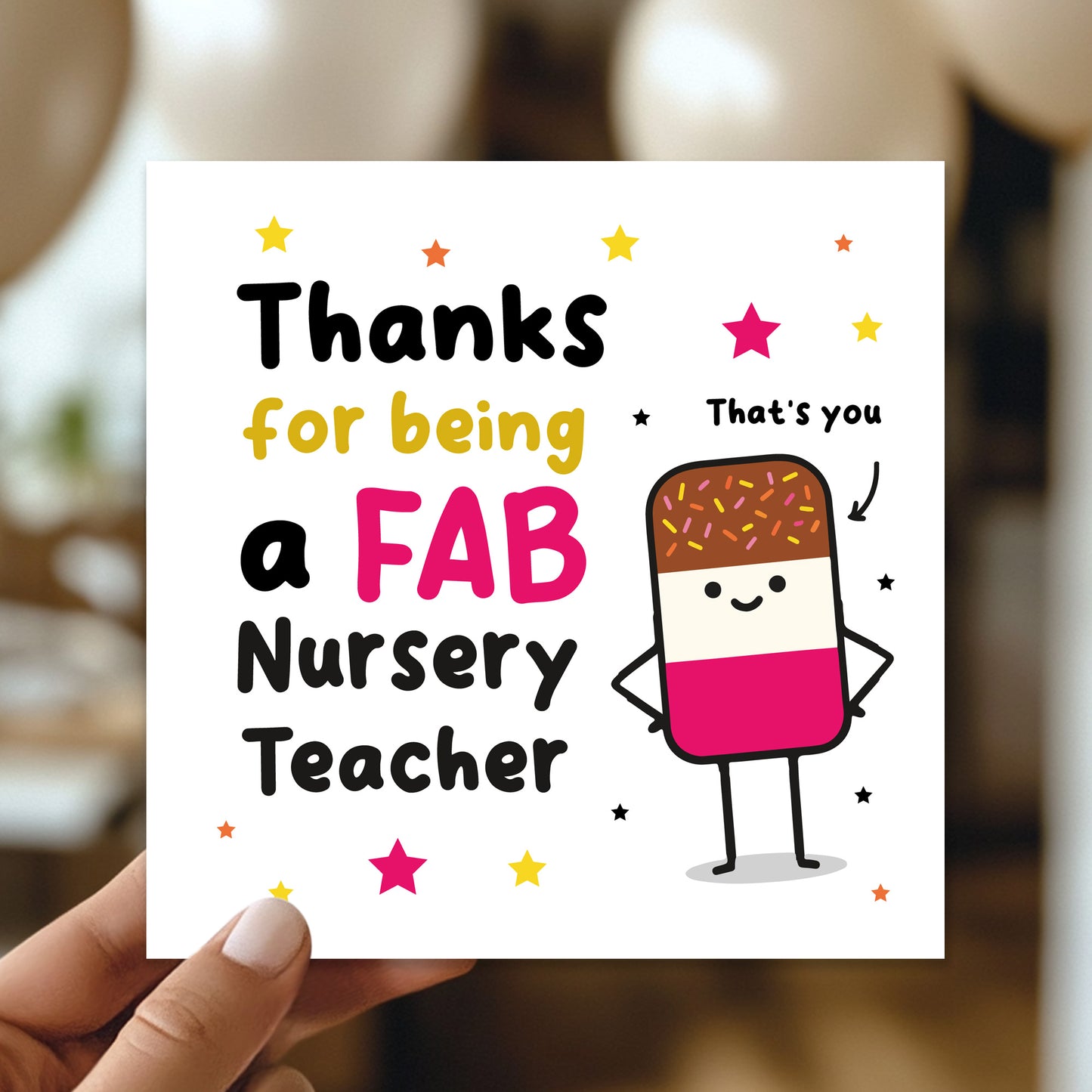 Nursery Teacher Thank You Card FAB TEACHER Card With Envelope