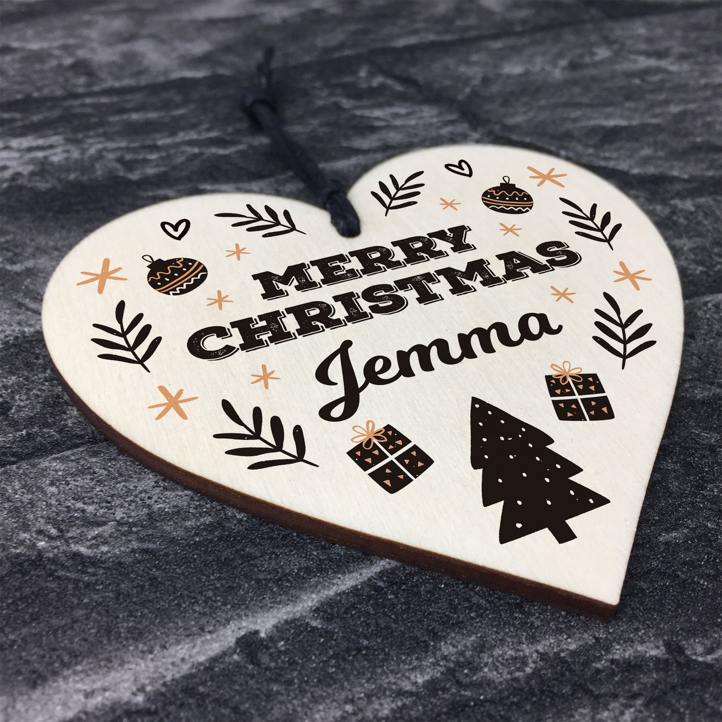 Personalised Merry Christmas Wood Heart Gift For Friends Family