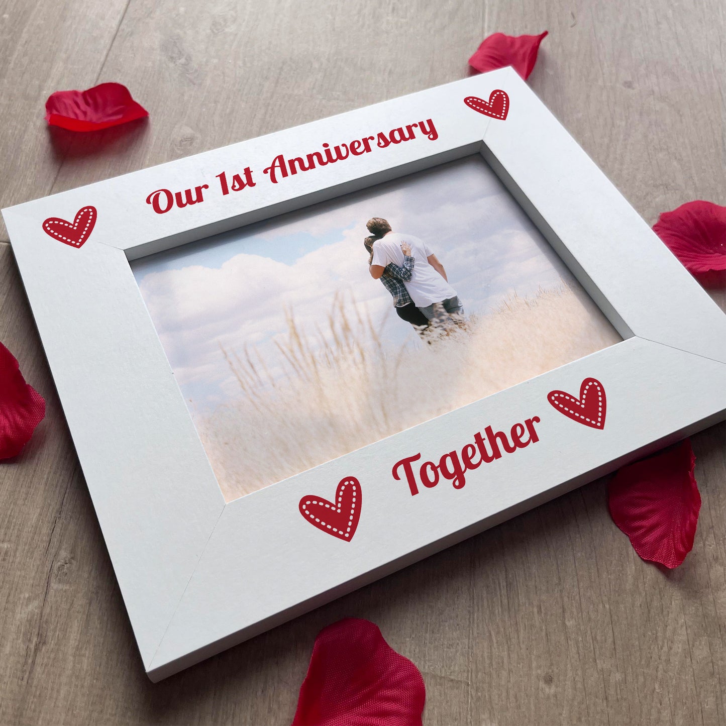 Our 1st First Anniversary 7x5 White Frame Gift For Couples