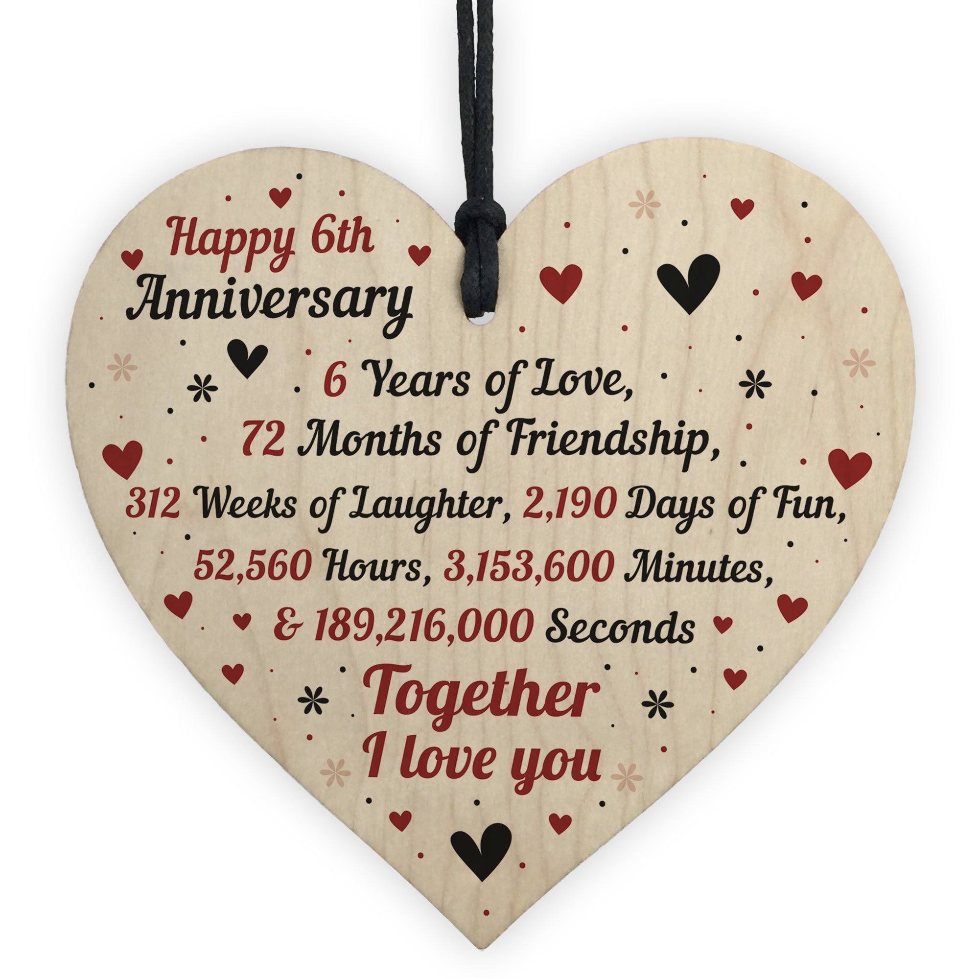 6th Wedding Anniversary Gift For Him Her Wood Heart Keepsake – Red