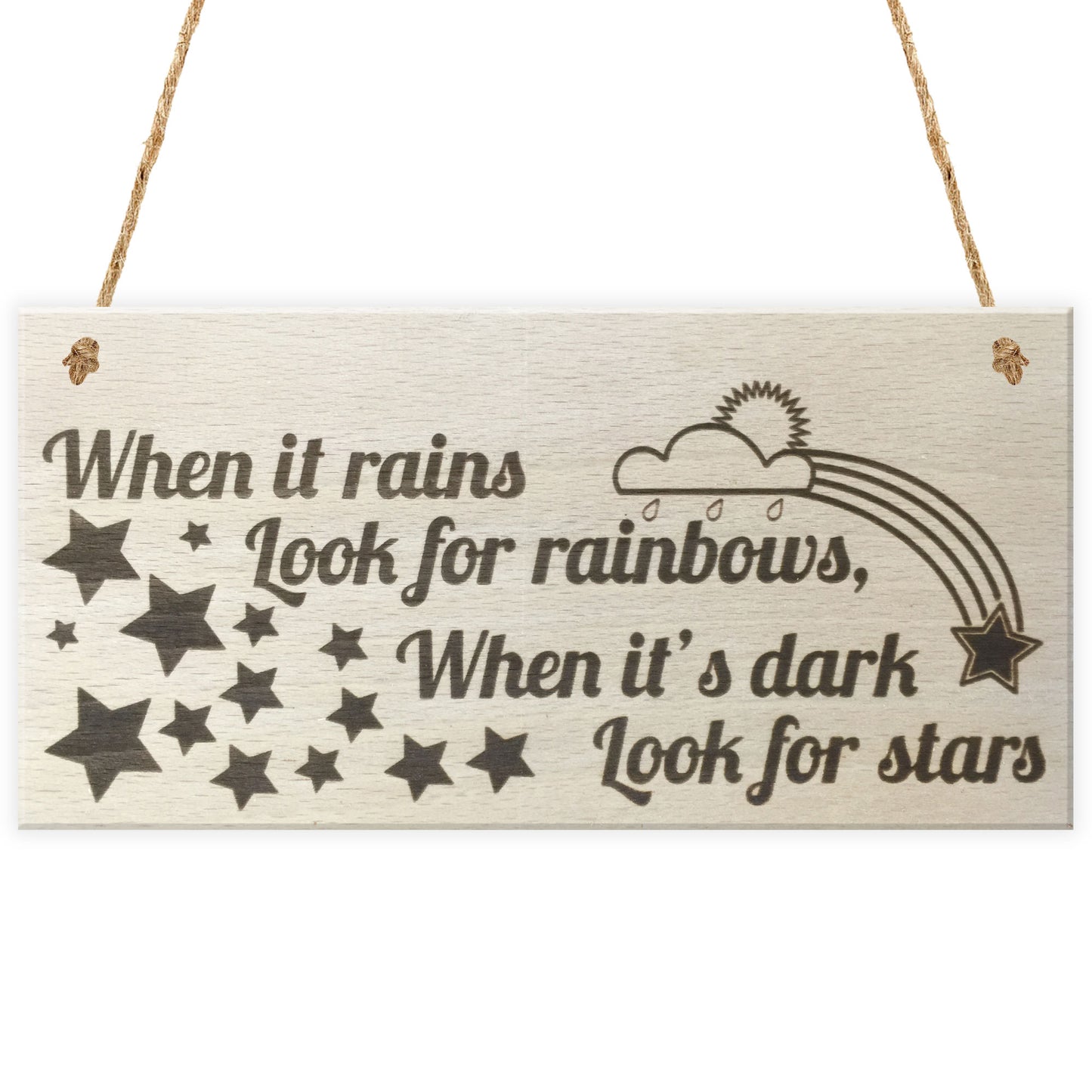 When It Rains Rainbows Stars Wooden Hanging Plaque Sign Gift