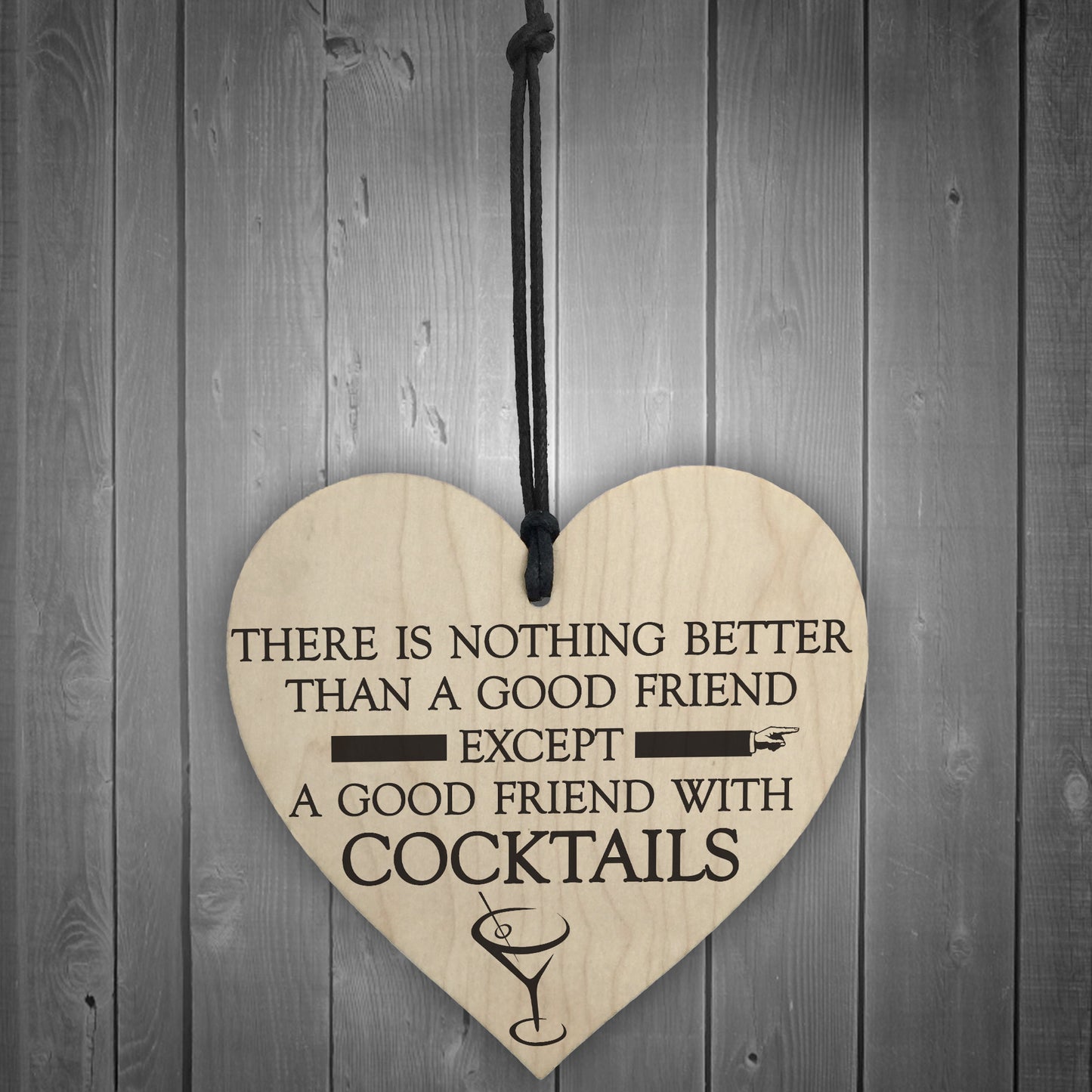 Good Friend With Cocktails Novelty Wooden Hanging Heart Plaque