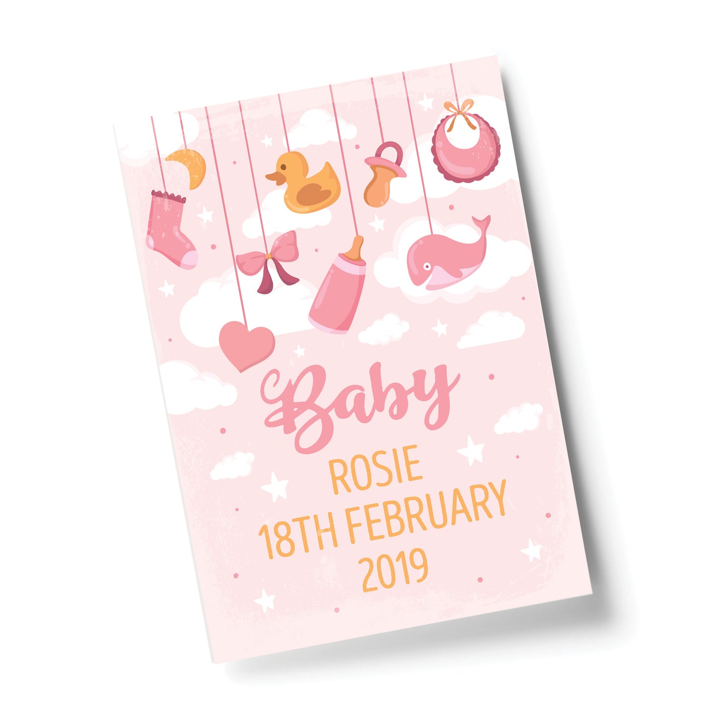 Birth Details Print PERSONALISED Baby Girl Gift Pink Nursery Art