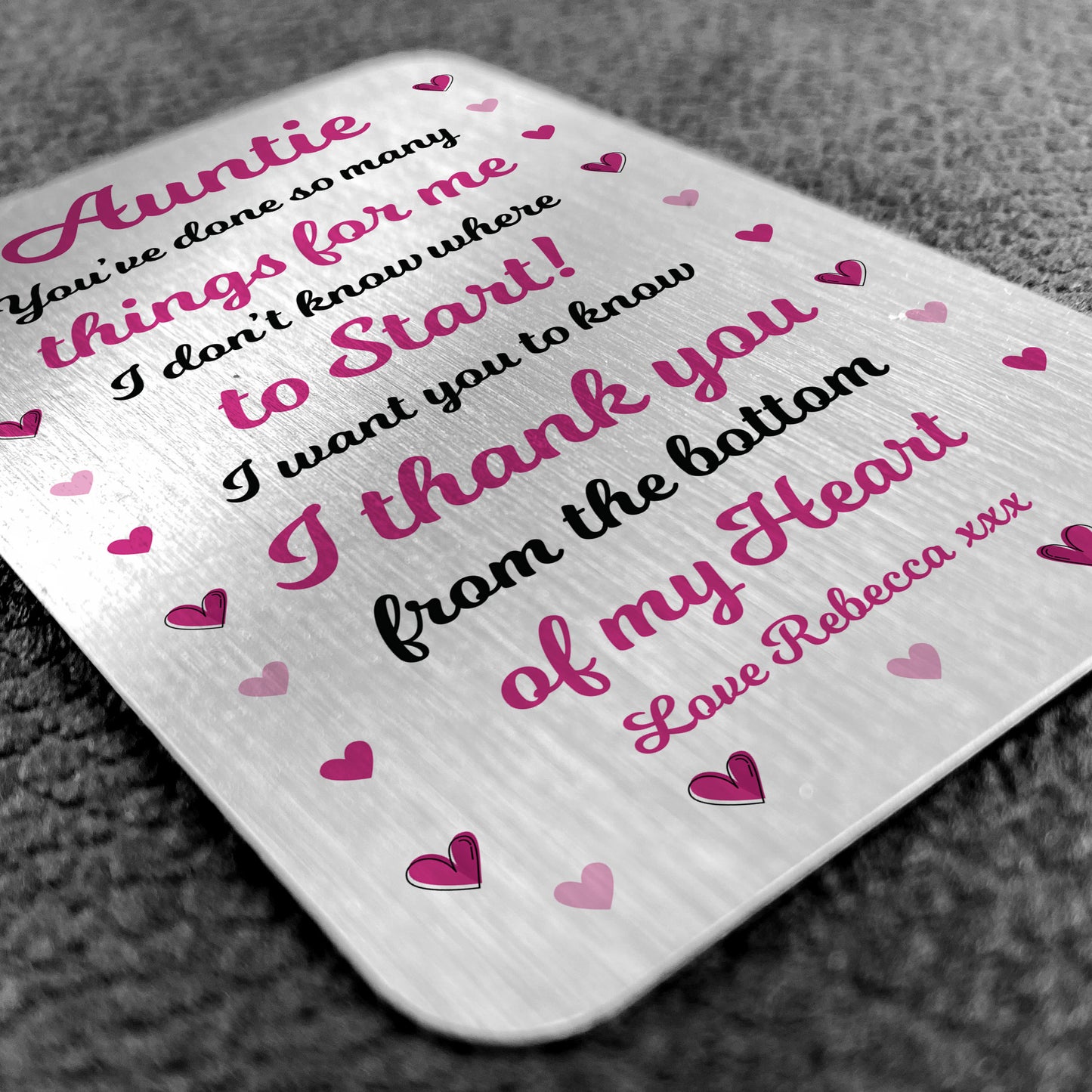 Auntie Gift For Birthday Metal Card Personalised Thank You Gift