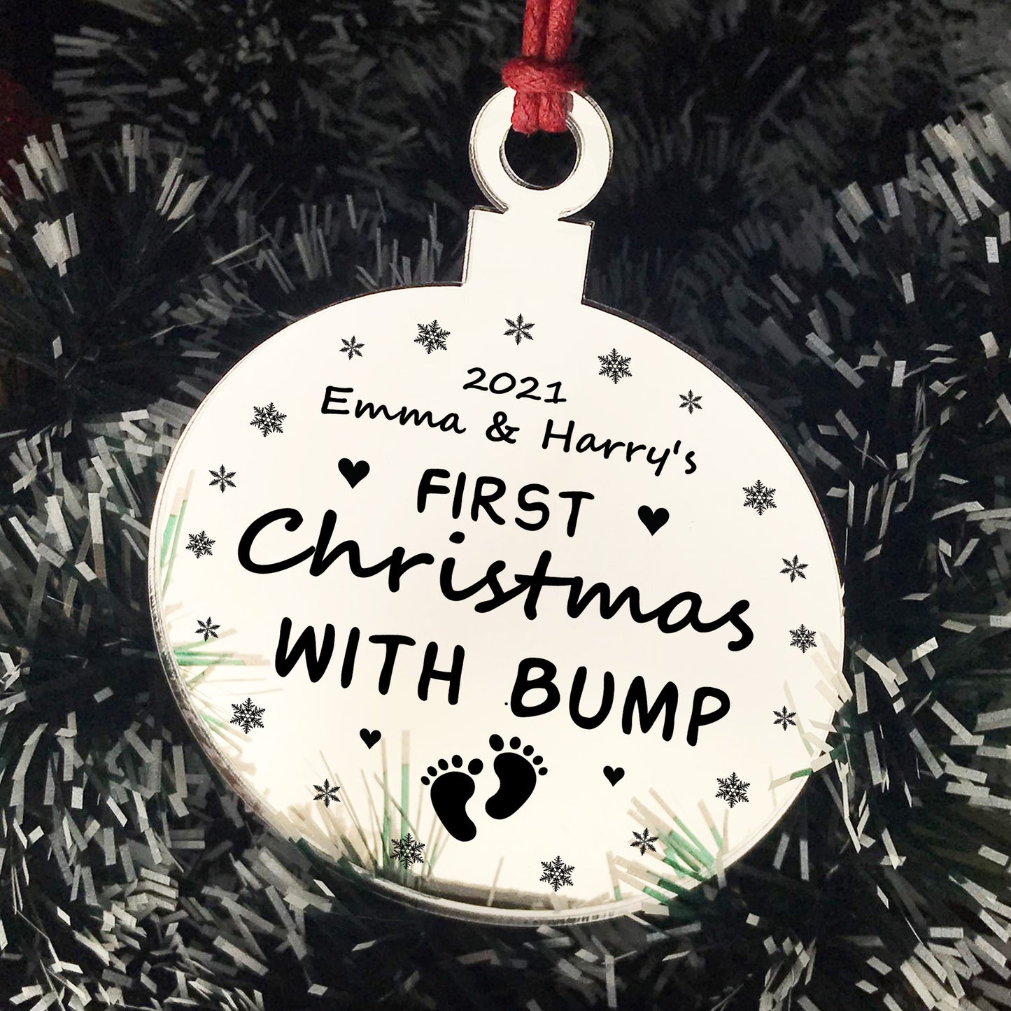 Personalised First Christmas With Bump Engraved Decoration