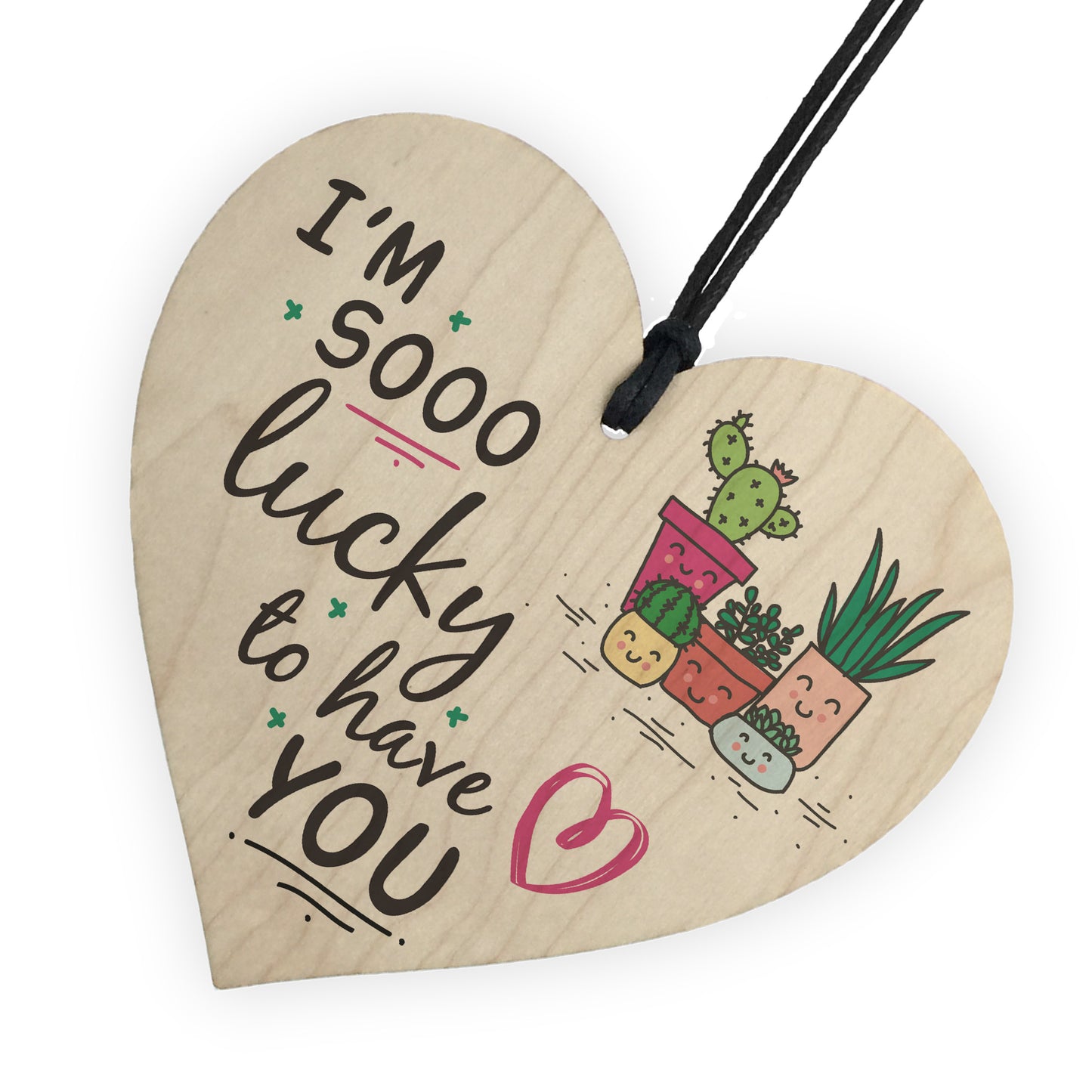 Lucky To Have You Wooden Hanging Heart Present Friendship Gift