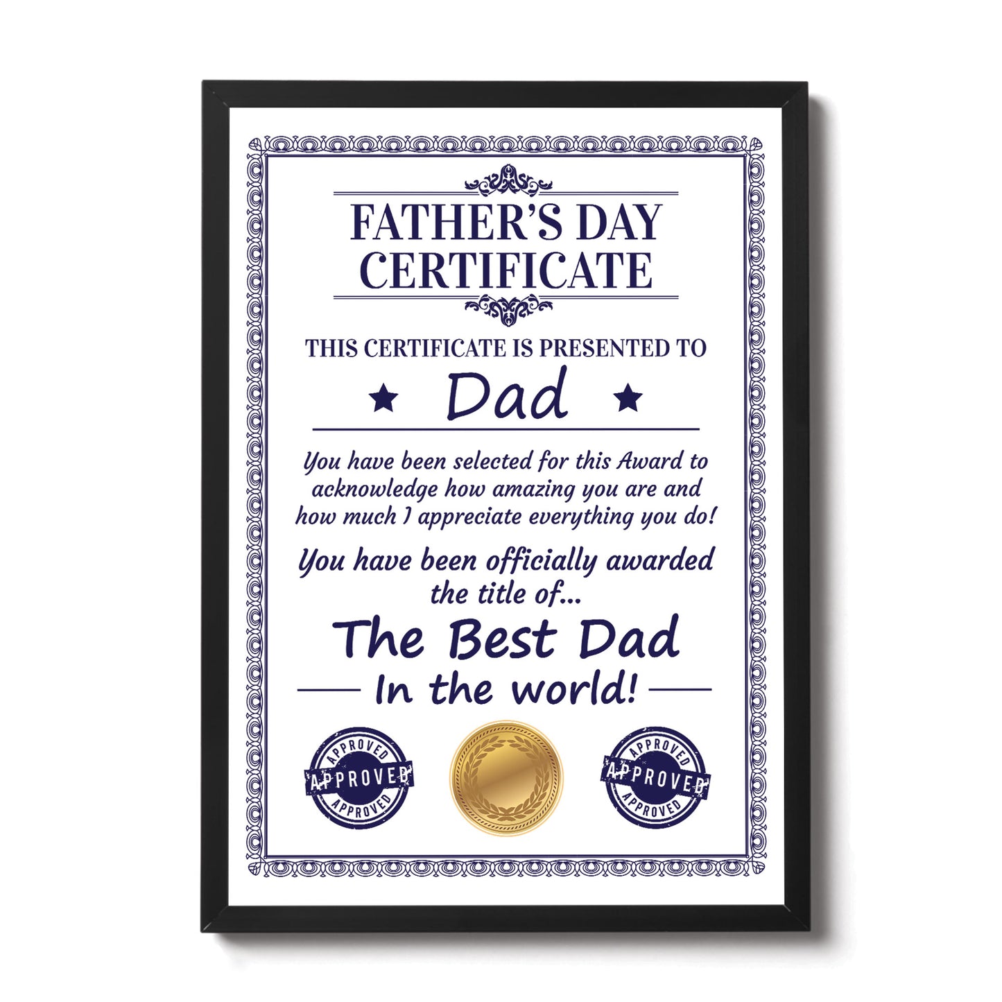 Framed Dad Certificate For Fathers Day Gift For Dad