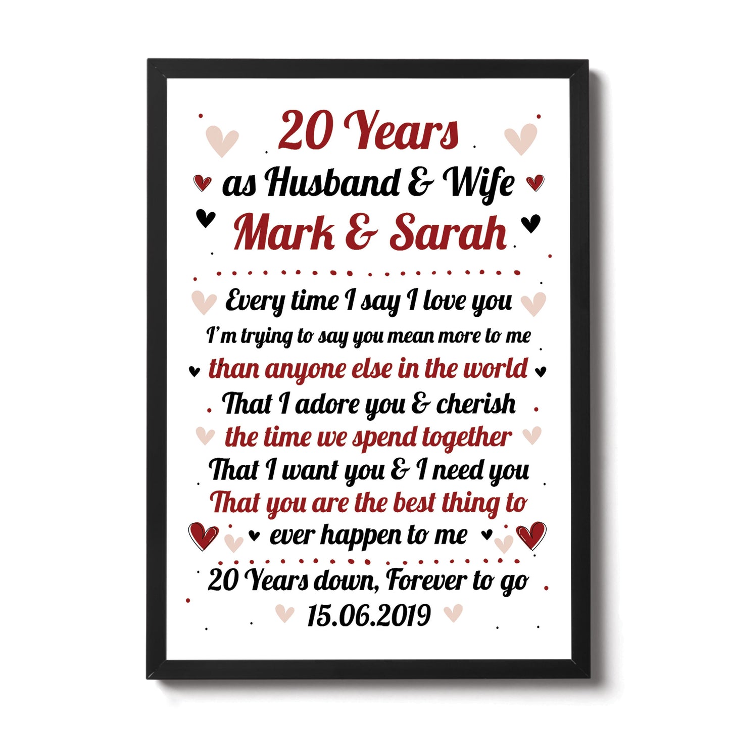 20th Wedding Anniversary Gift For Husband or Wife Framed Print