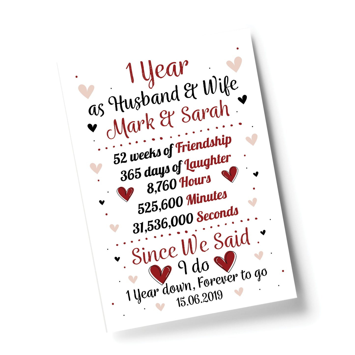 Personalised Wedding Print 1st Year Anniversary Husband Wife
