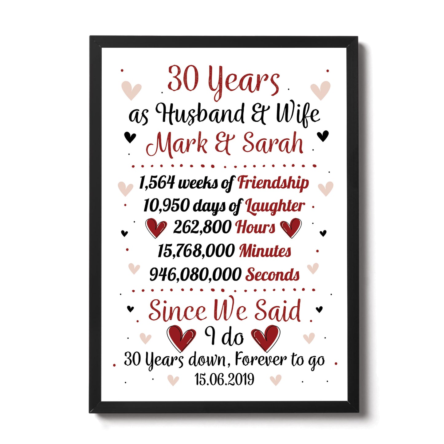 Personalised 30th Wedding Gift Framed Print 30th Anniversary