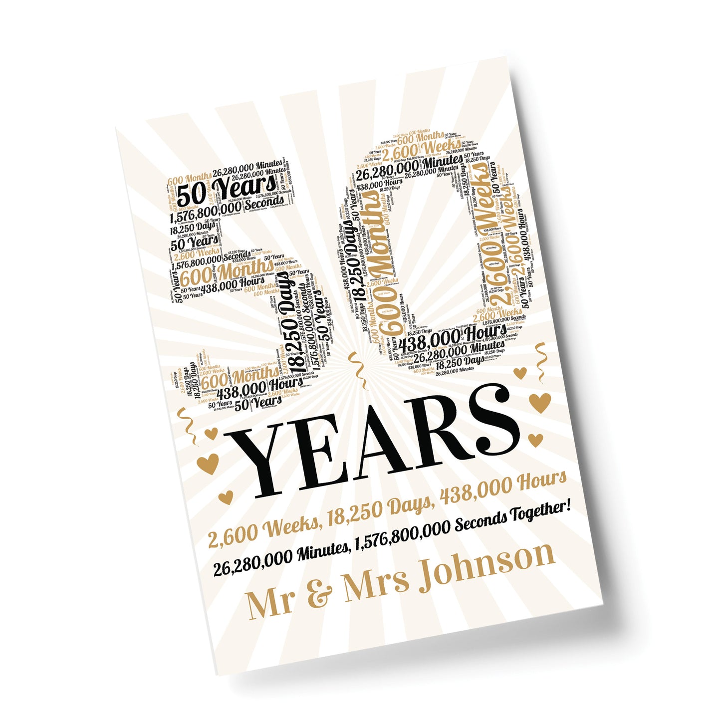 Personalised 50th Word Art 50th Wedding Anniversary Gift