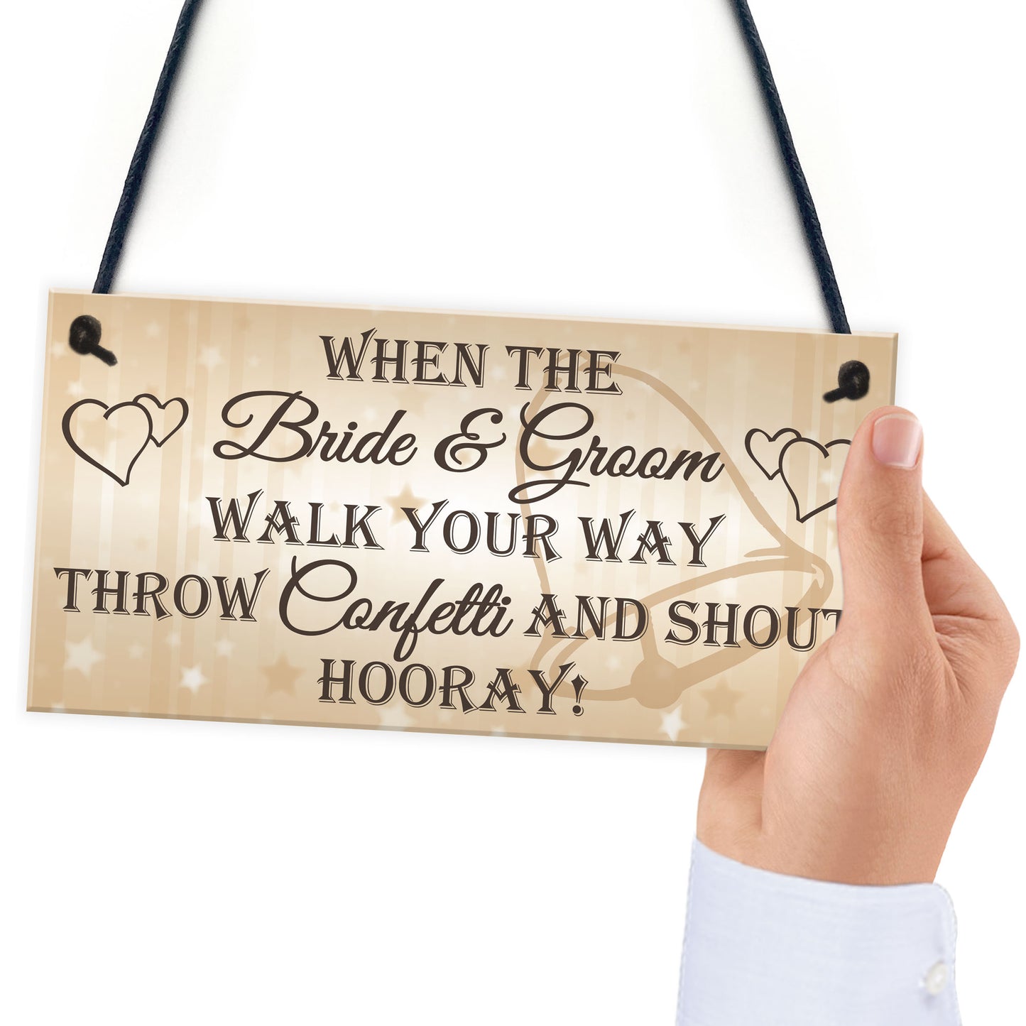 Throw Confetti Shout Hooray Cute Hanging Wedding Plaque Sign