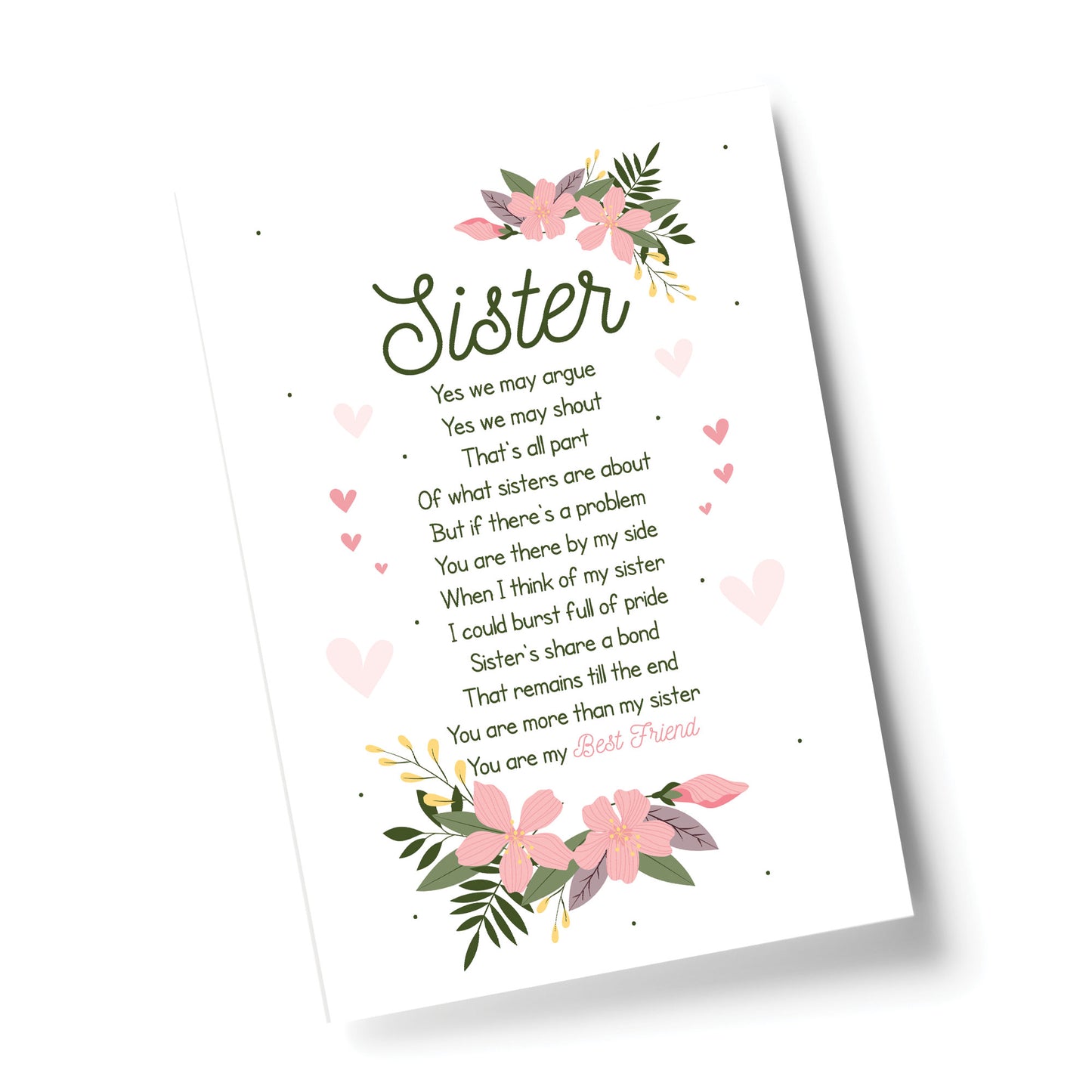 Sister Gift For Birthday Xmas Best Friend Keepsake Poem Print