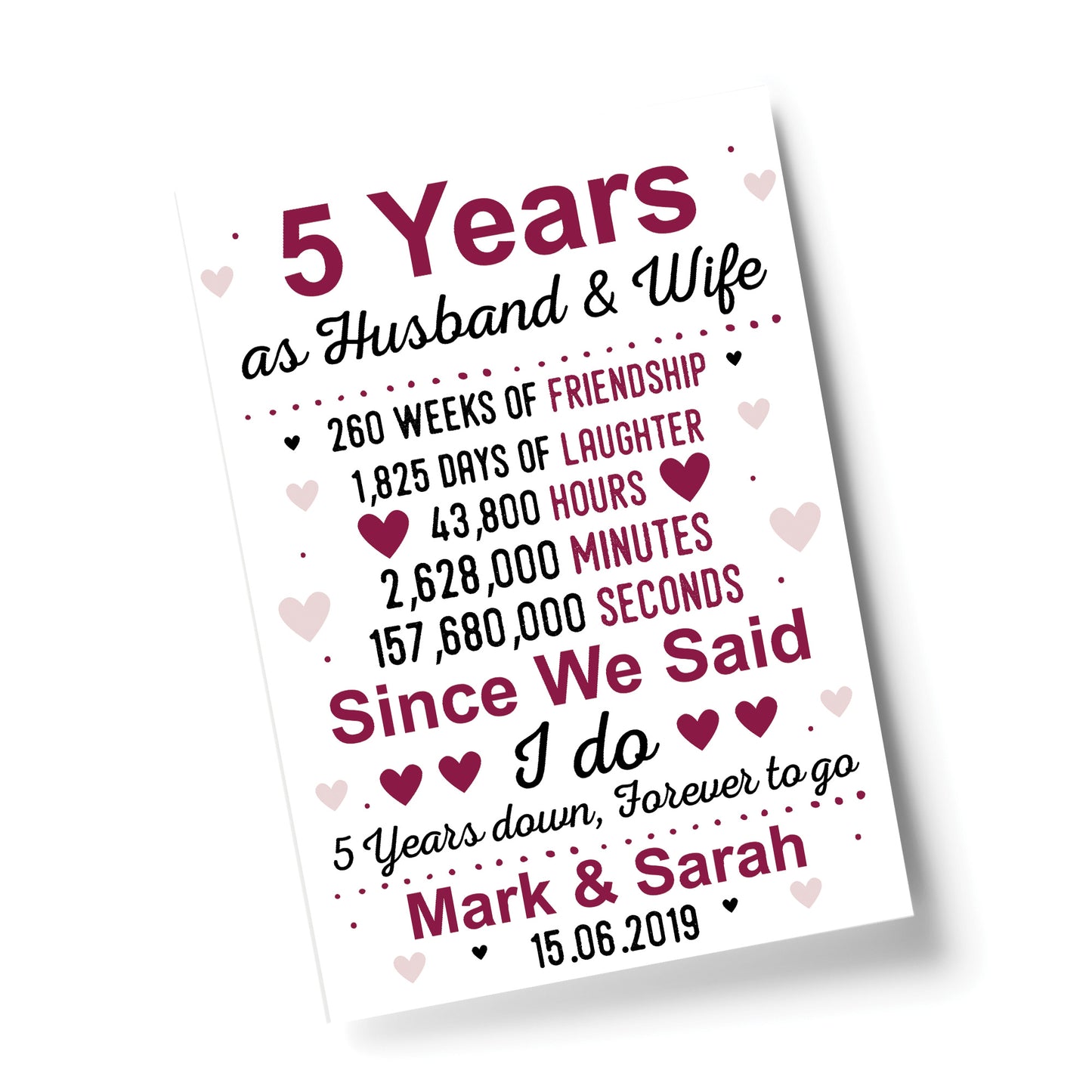 5th Wedding Anniversary Gift Wife Husband Personalised Present
