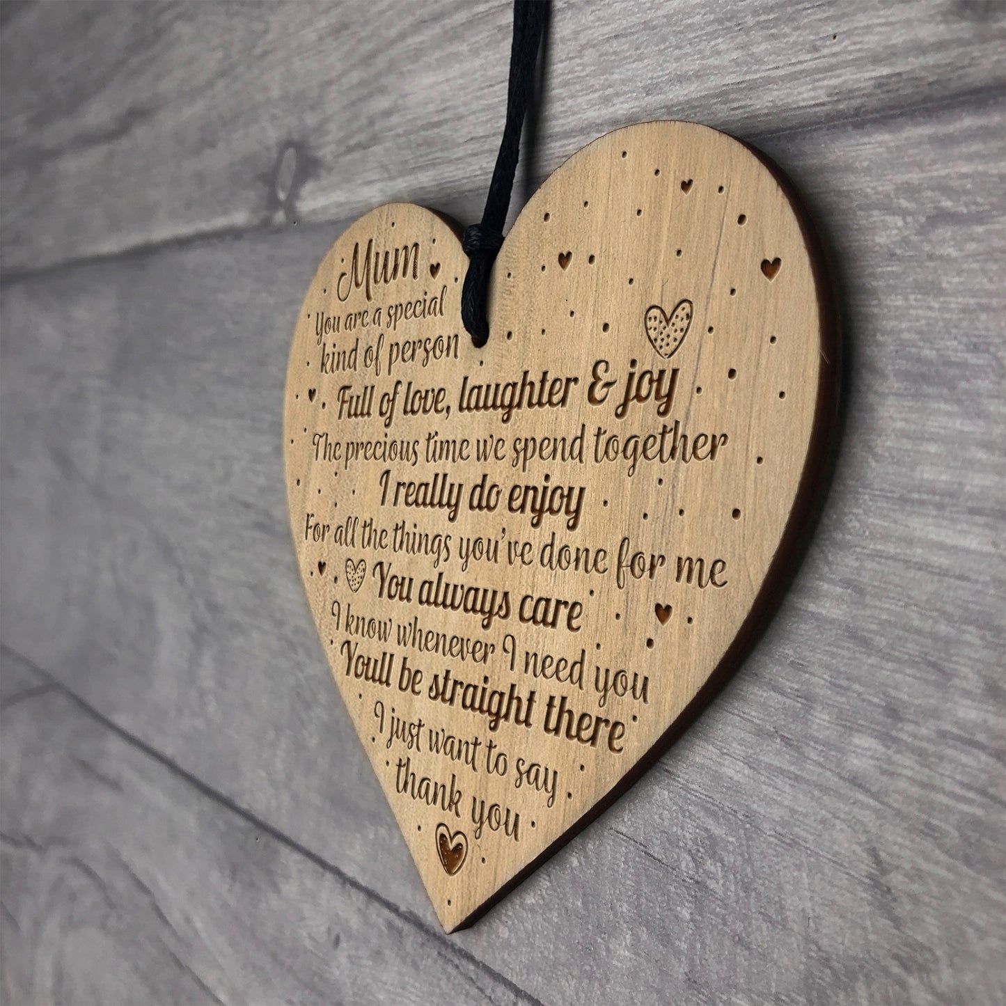 Mum Birthday Gifts From Daughter Son Wooden Engraved Heart