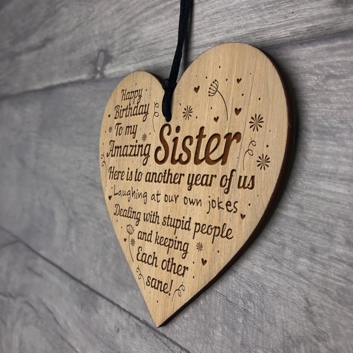 Birthday Gifts For Sister Engraved Wood Heart Sister Birthday