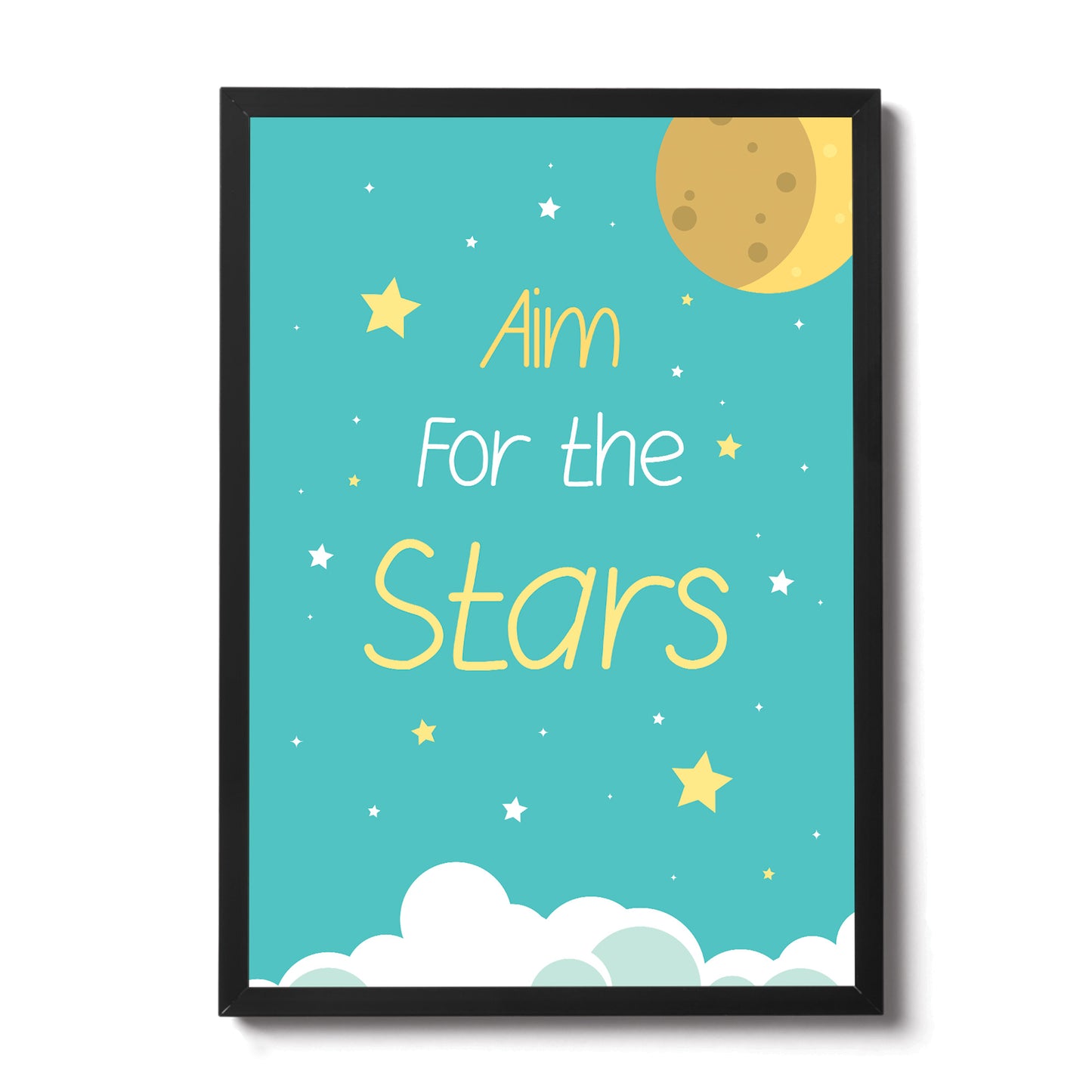 Aim For The Stars Space Wall Art Child Boys Bedroom Print Framed