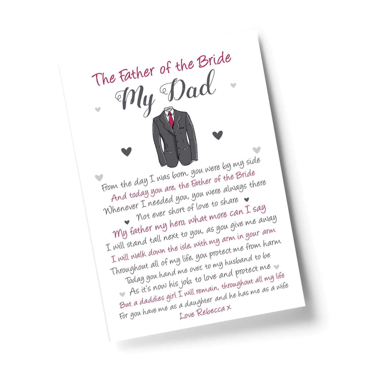 Father of the Bride Personalised Print Wedding Gift Poem Gift