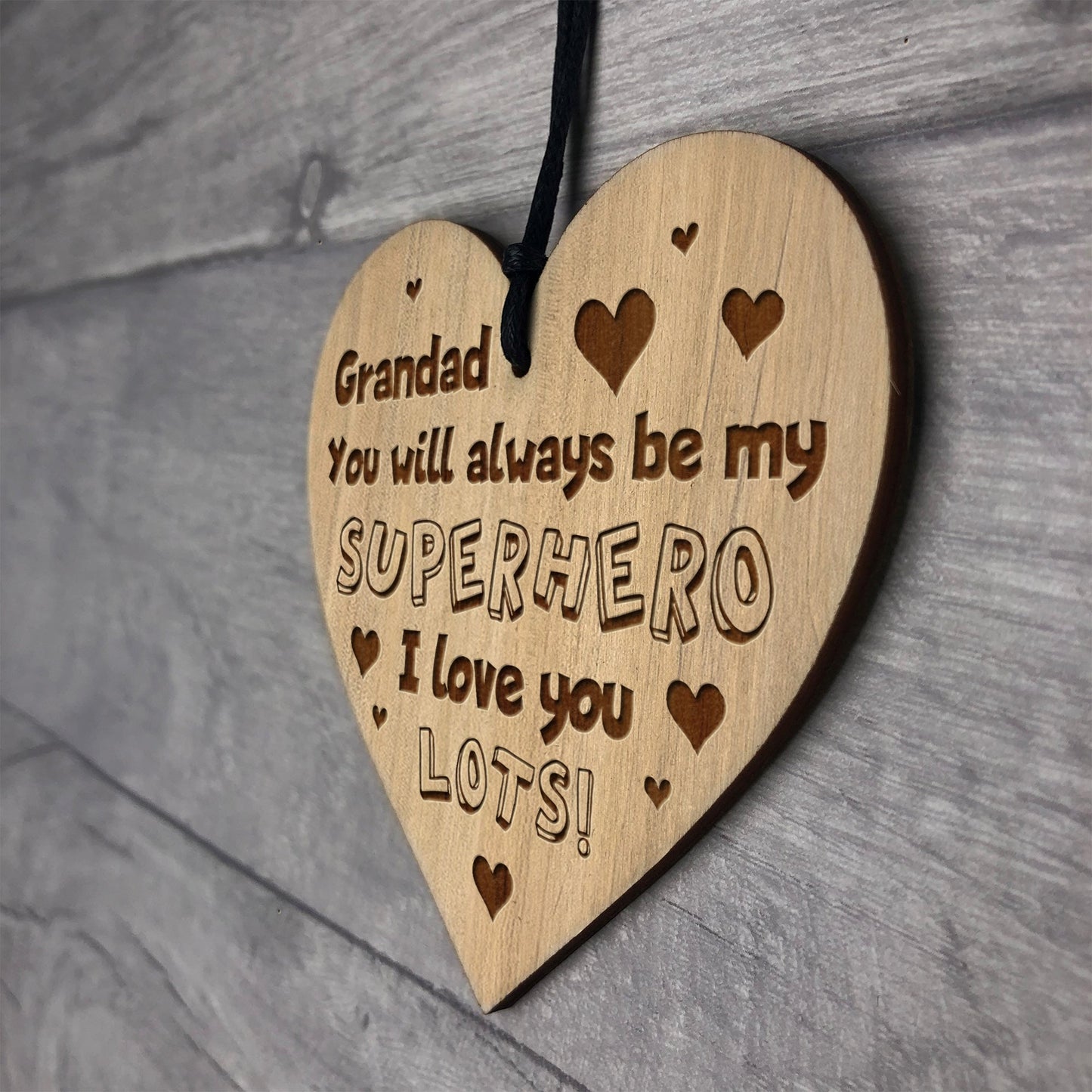 Grandad Gift Birthday Christmas Superhero Engraved Heart Gift