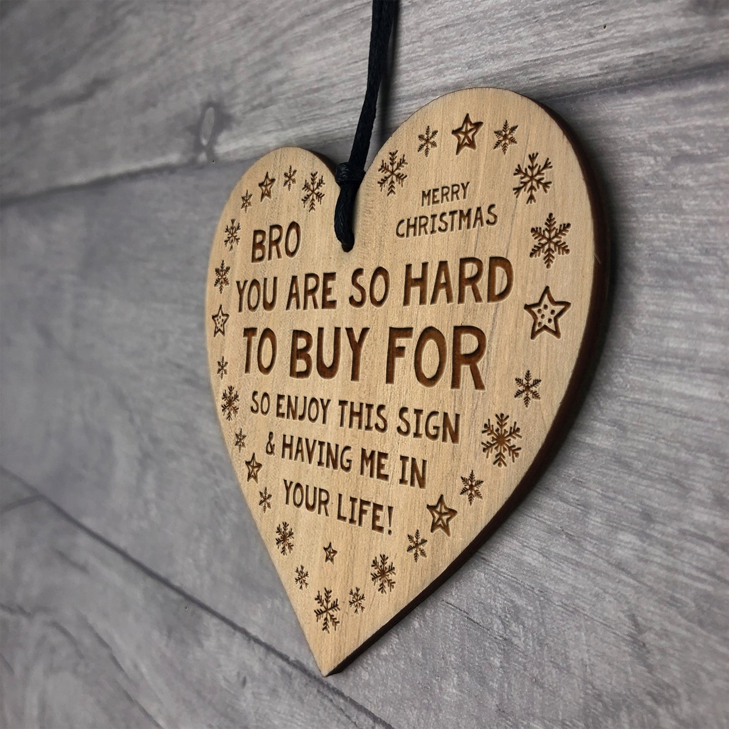 Funny Gift For Brother Christmas Engraved Wood Heart Joke