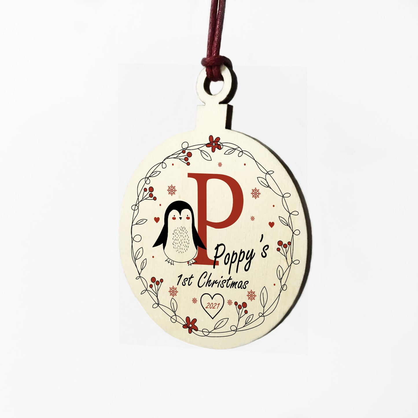 Baby 1st First Christmas Initial Bauble Personalised Tree Decor