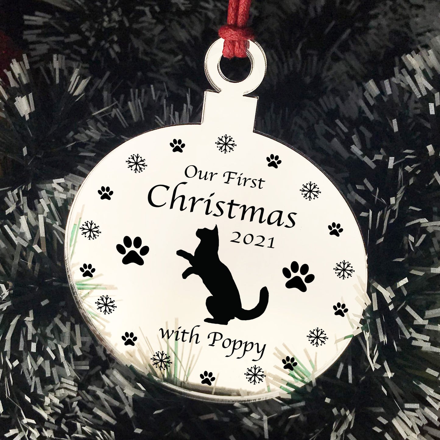 Our First Christmas With Cat Personalised Engraved Bauble