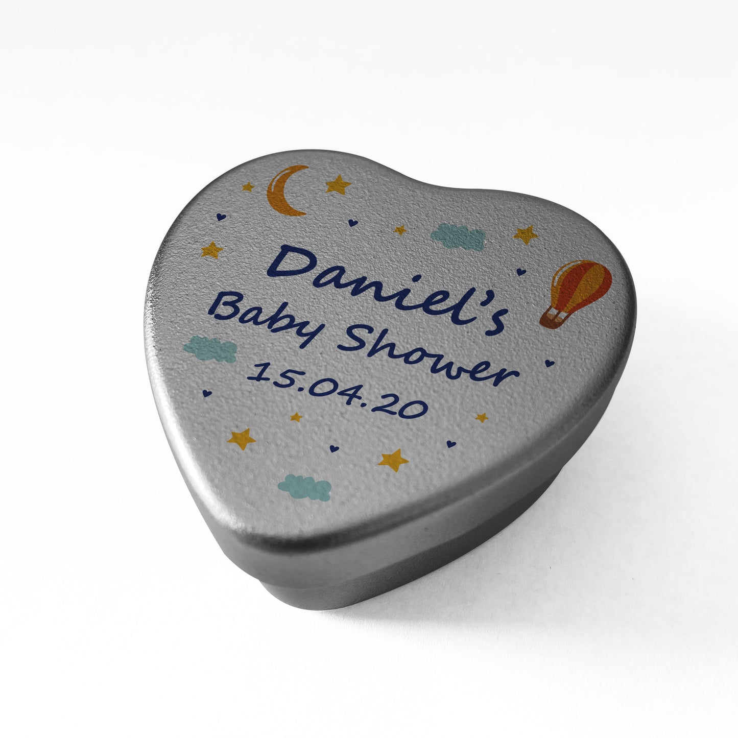 Personalised Baby Shower Gifts Metal Heart Sweet Tin Favours