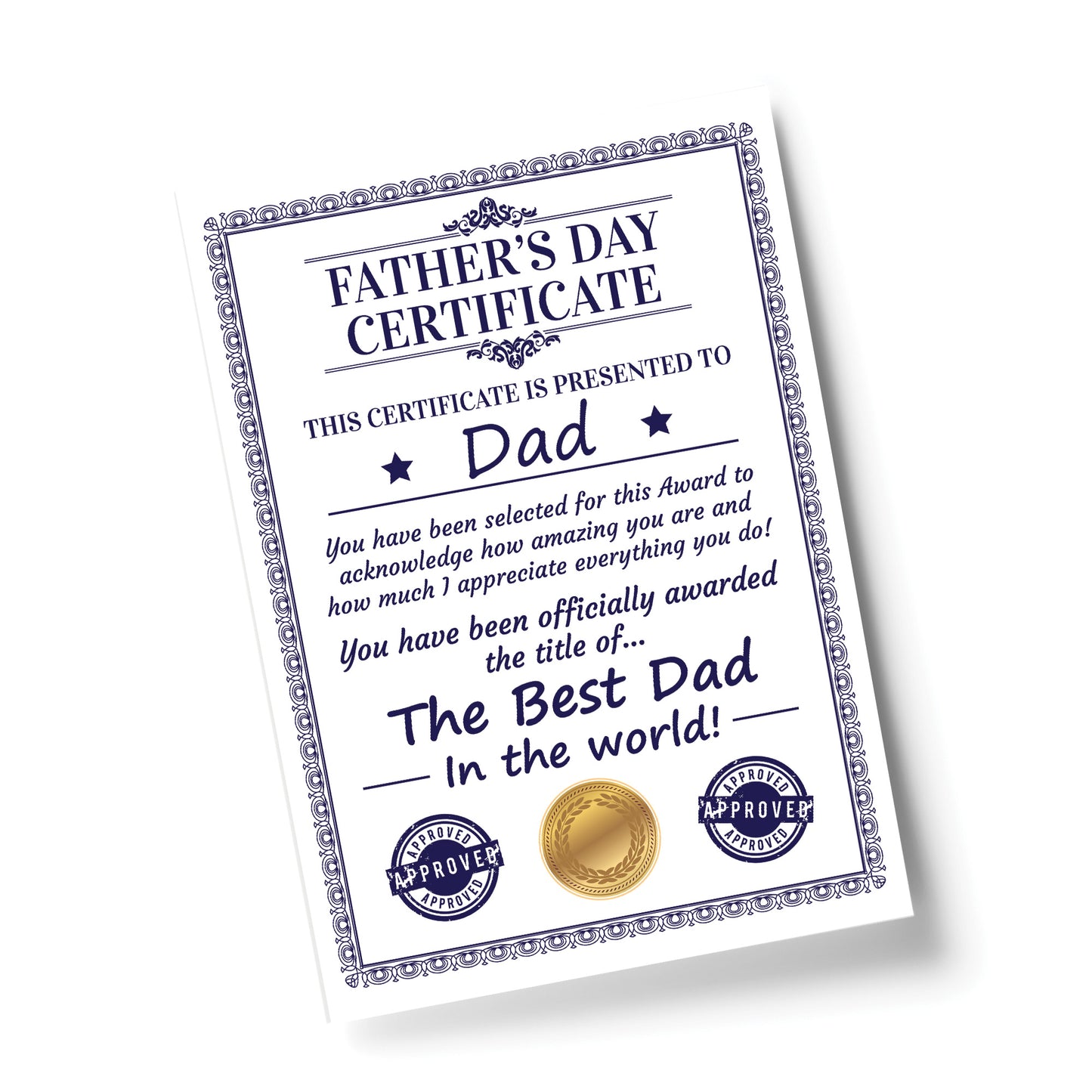 Dad Certificate For Fathers Day Gift For Dad From Daughter Son