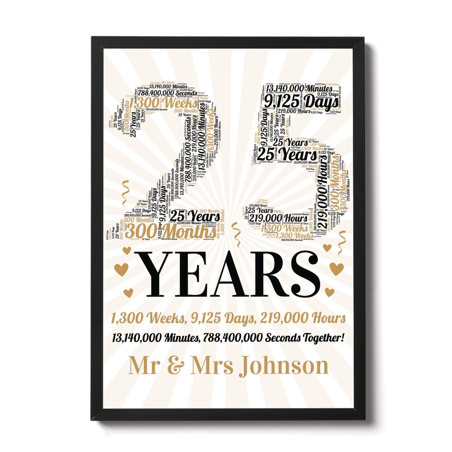 Personalised Word Art 25th Wedding Anniversary Gift Husband Wife