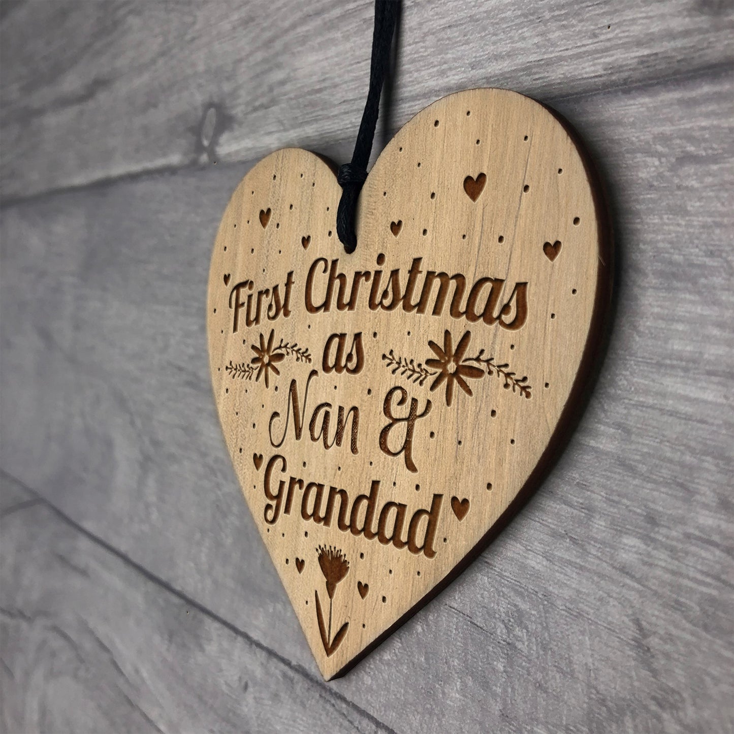 First Christmas Nan And Grandad Engraved Wood Bauble Gift