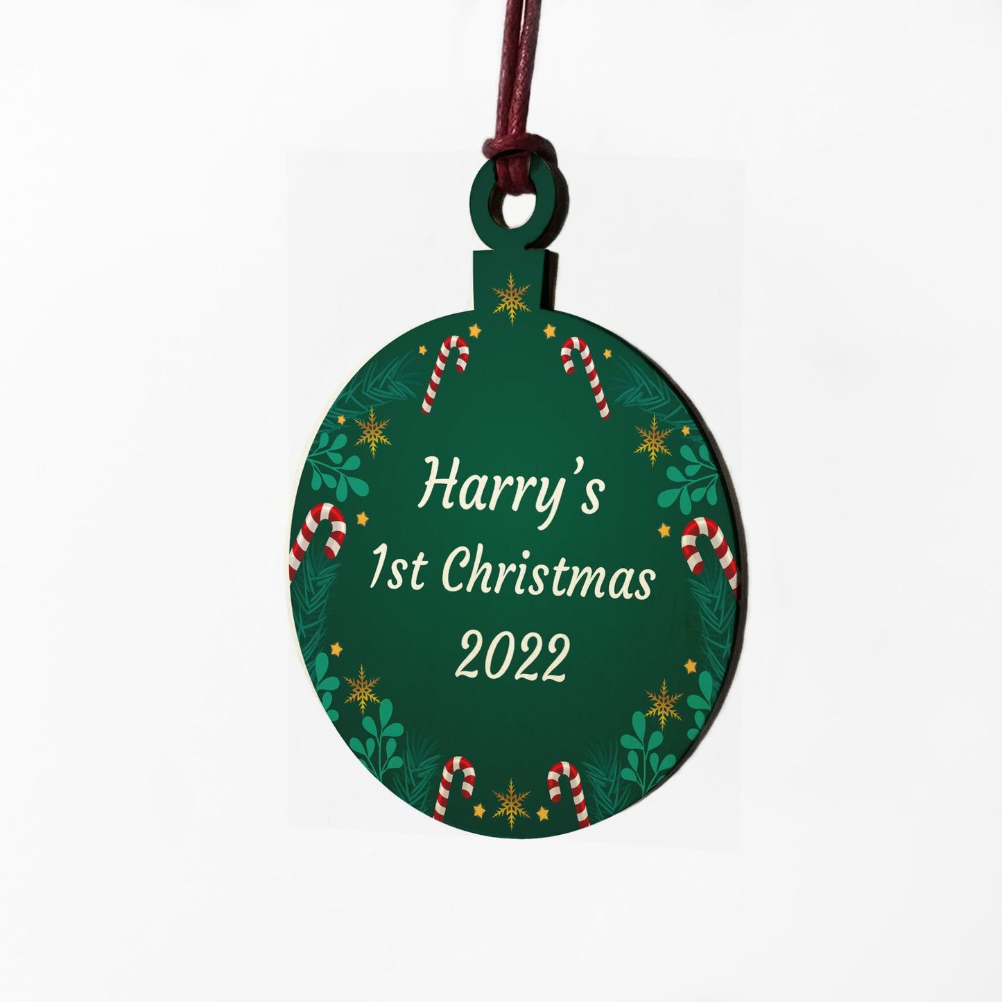 Personalised Babys 1st First Christmas Wood Bauble Tree Keepsake