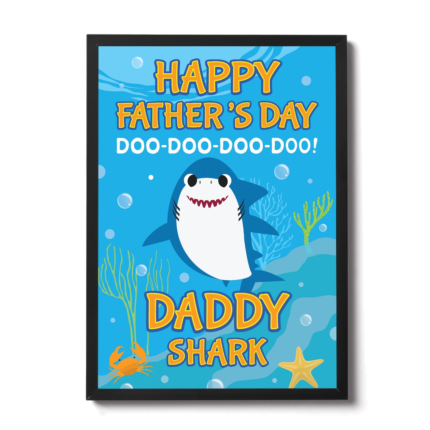 Baby Cartoon Shark Framed Print Cute Fathers Day Gift For Dad