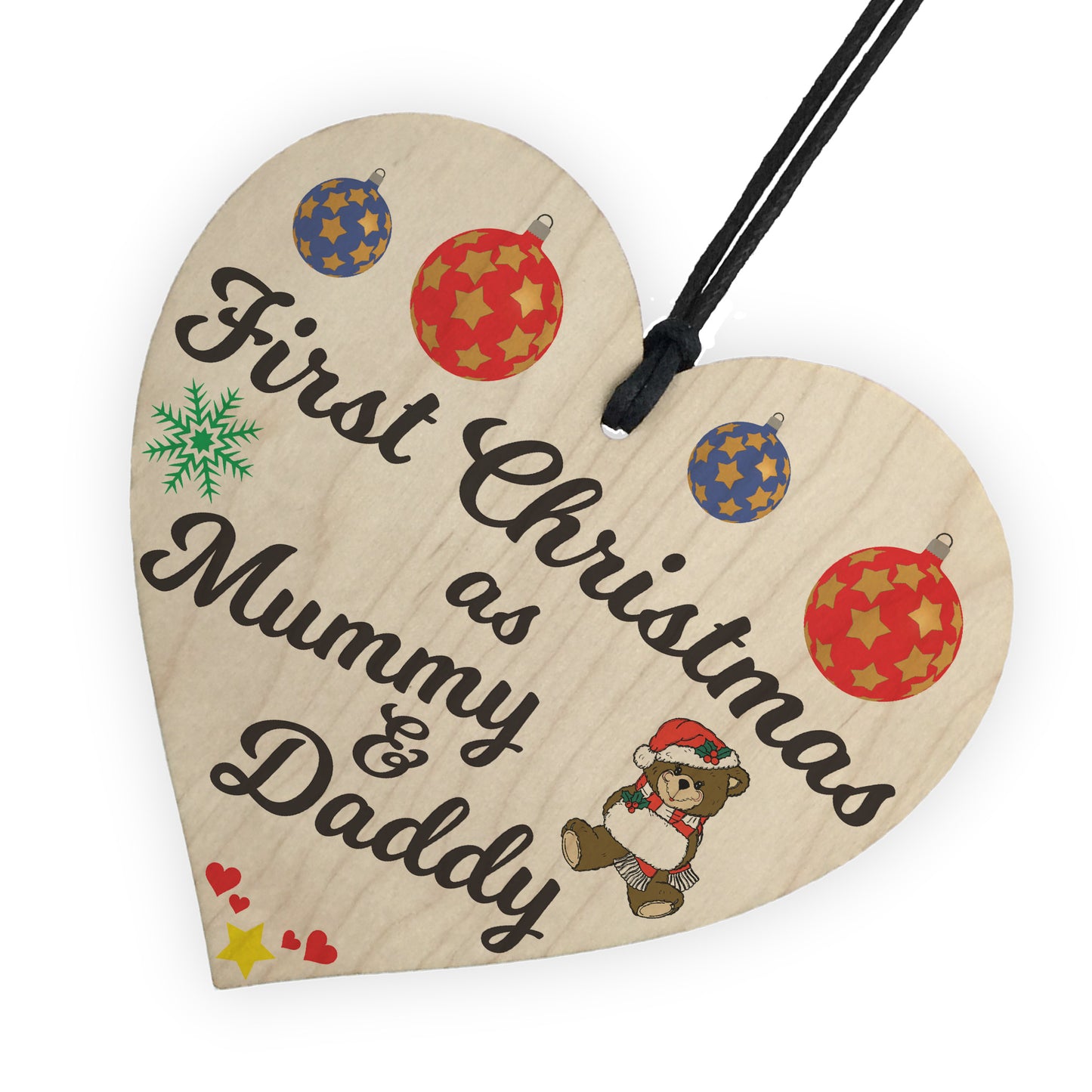 First Christmas Mummy Daddy Wooden Hanging Heart Plaque