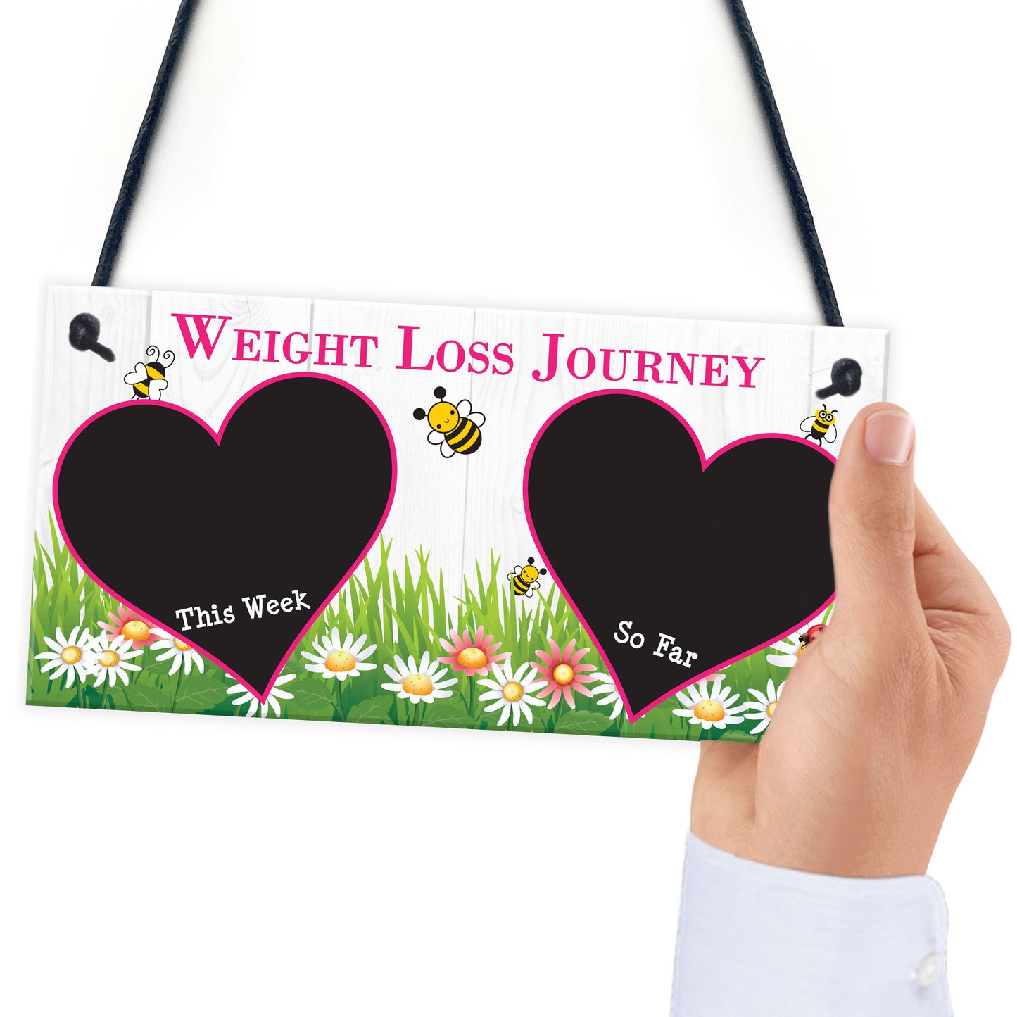 Weight Loss Tracker Chalkboard Bees Journey Hanging Plaque