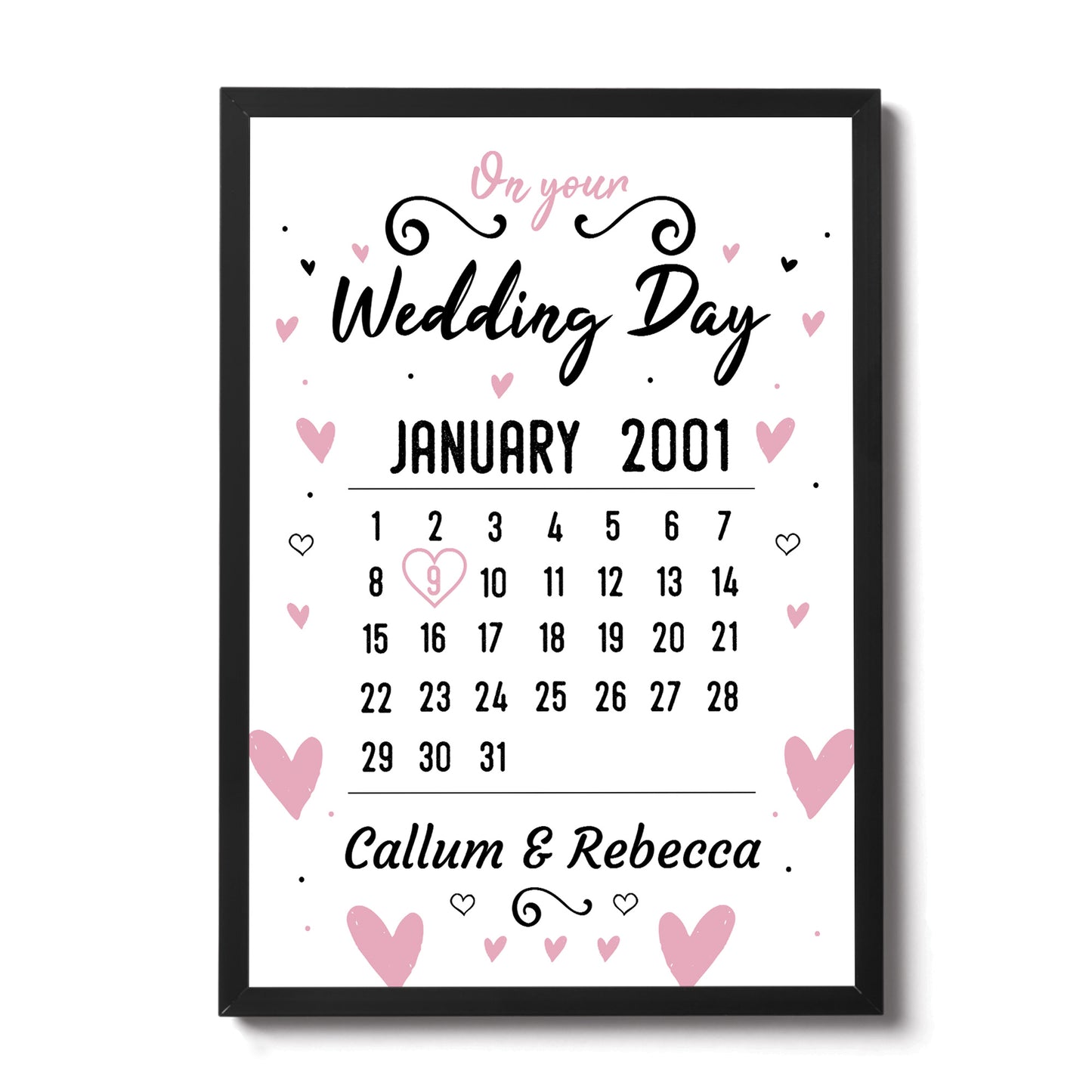 Wedding Day Print Personalised Gift Marriage Present Heart Frame