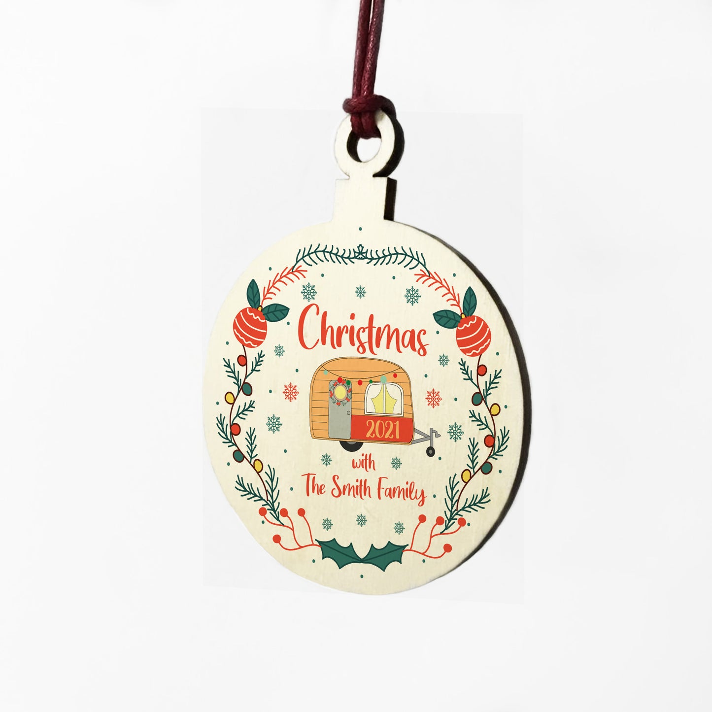 Caravan Christmas Decoration Wooden Personalised Family Gift