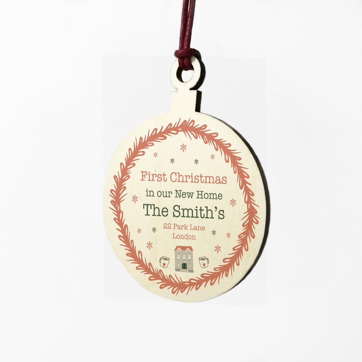 First Christmas New Home Gift Wooden Bauble For Christmas Tree