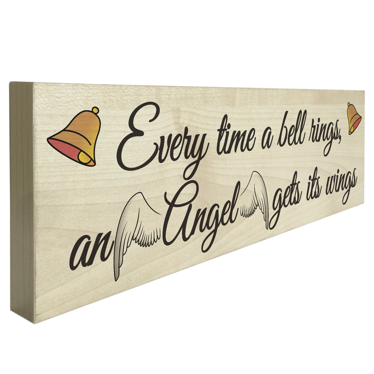 Bell Rings Angel Wings Wooden Freestanding Plaque Memorial Sign