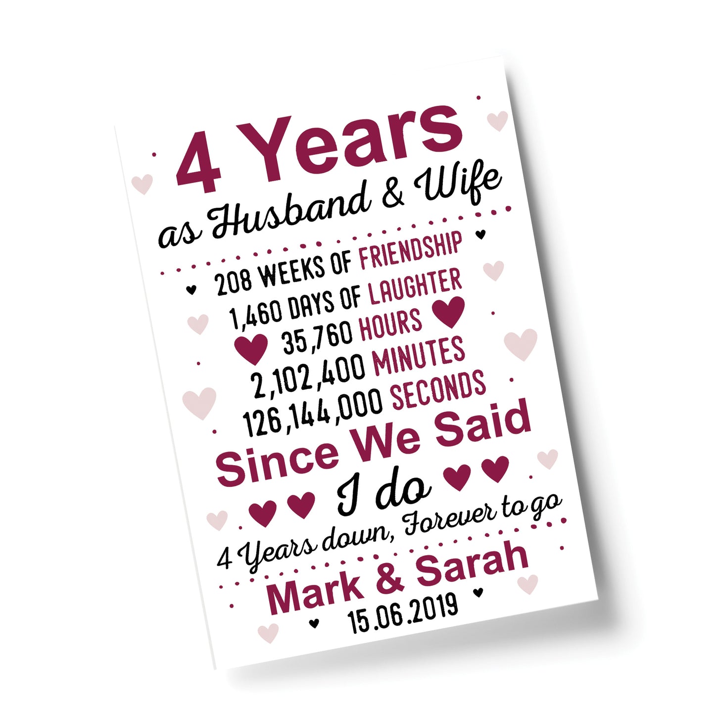4th Wedding Anniversary Gift Husband Wife Personalised Gifts