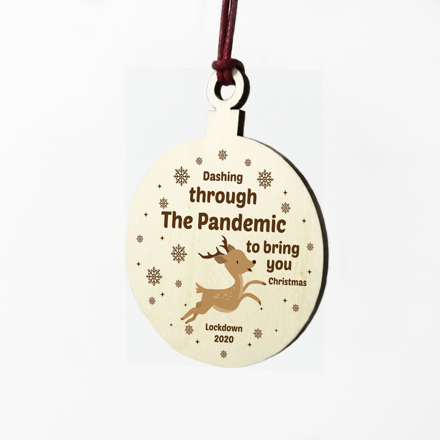 Dashing Through The Pandemic Wood Bauble Christmas Tree Decor