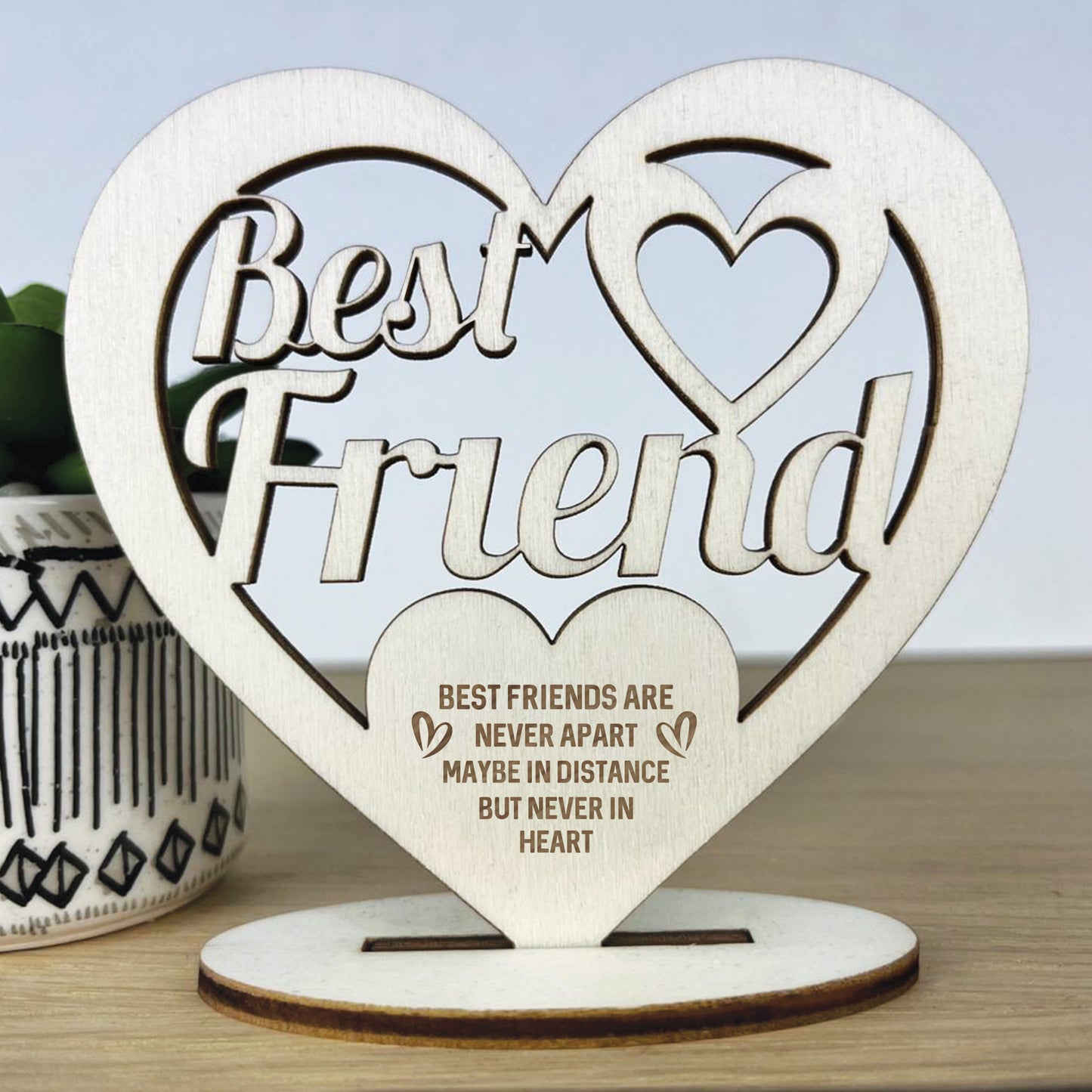 Friendship Plaque Best Friend Gift Engraved Wood Heart Birthday
