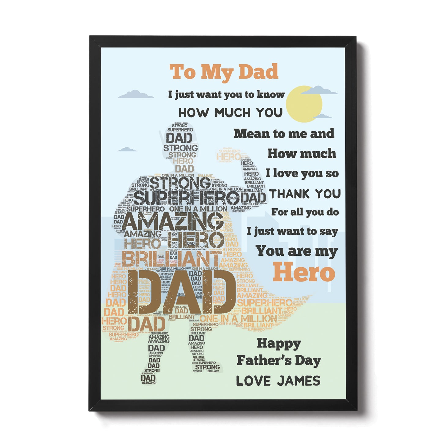 Personalised Superhero DAD Daddy Fathers Day Gifts Word Art
